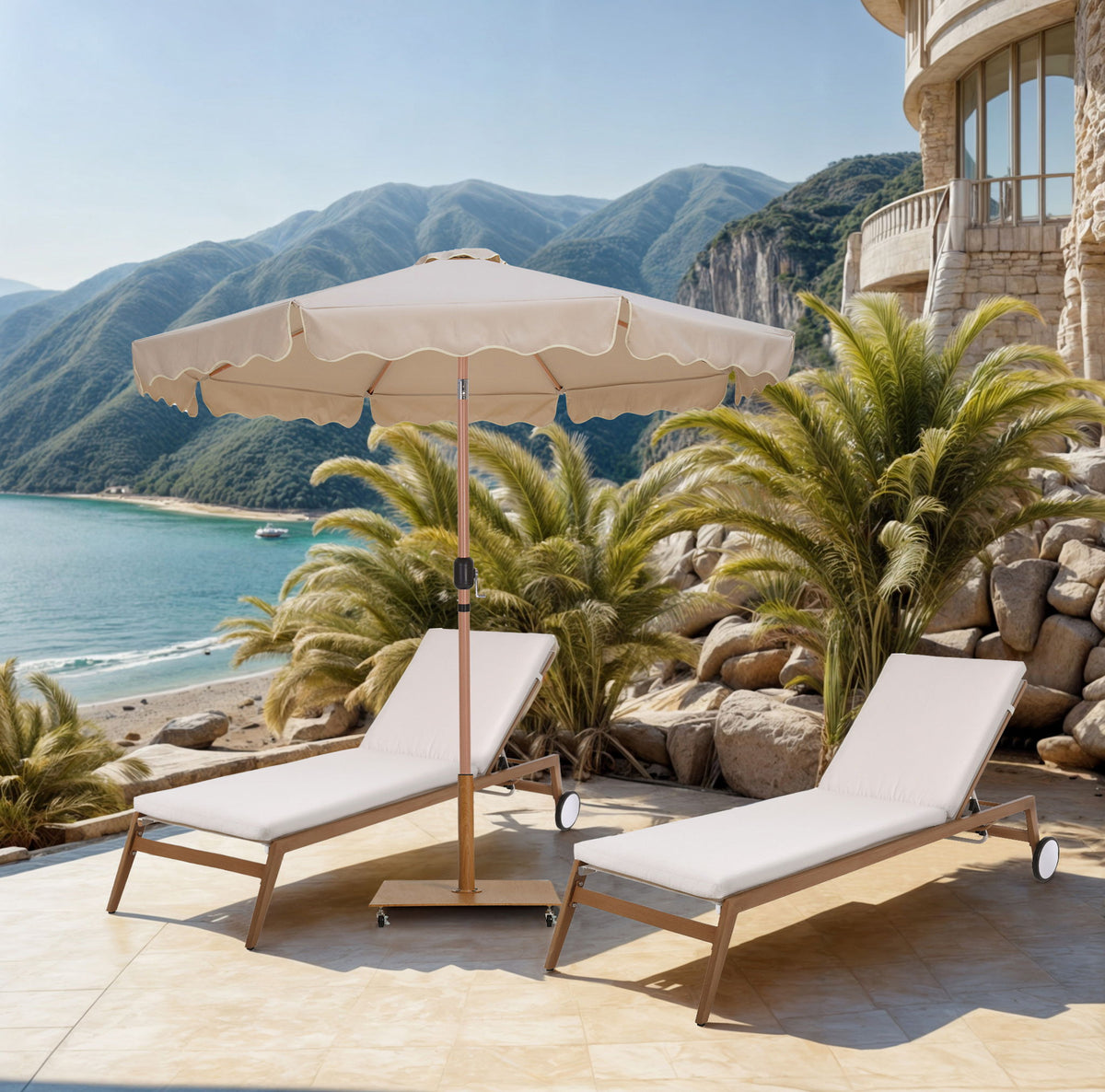 Amalfi - Aluminum Patio Umbrella - Light Brown Base / Light Brown Pole