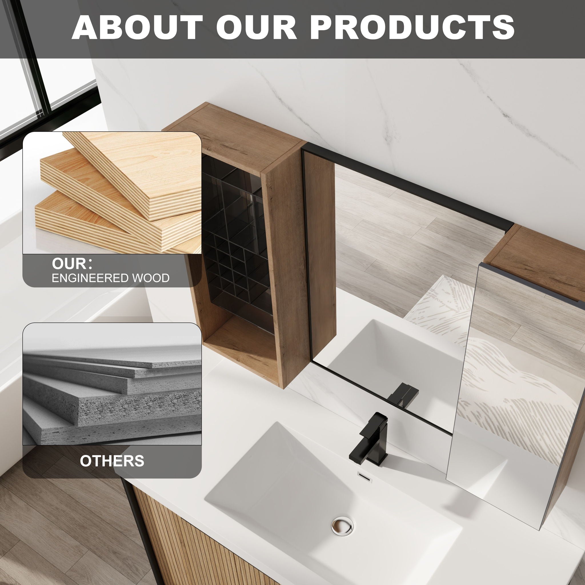 41.3" Wall Mounted Bathroom Cabinet With Adjustable Shelves Storage Unit - Imitative Oak