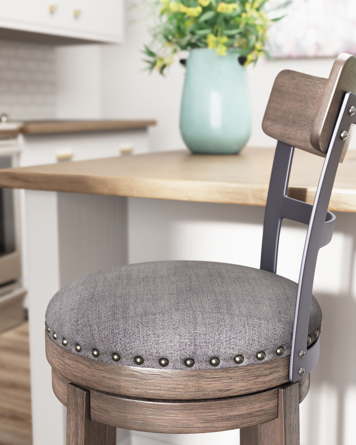 Caitbrook - Tall UPH Swivel Barstool - Gray