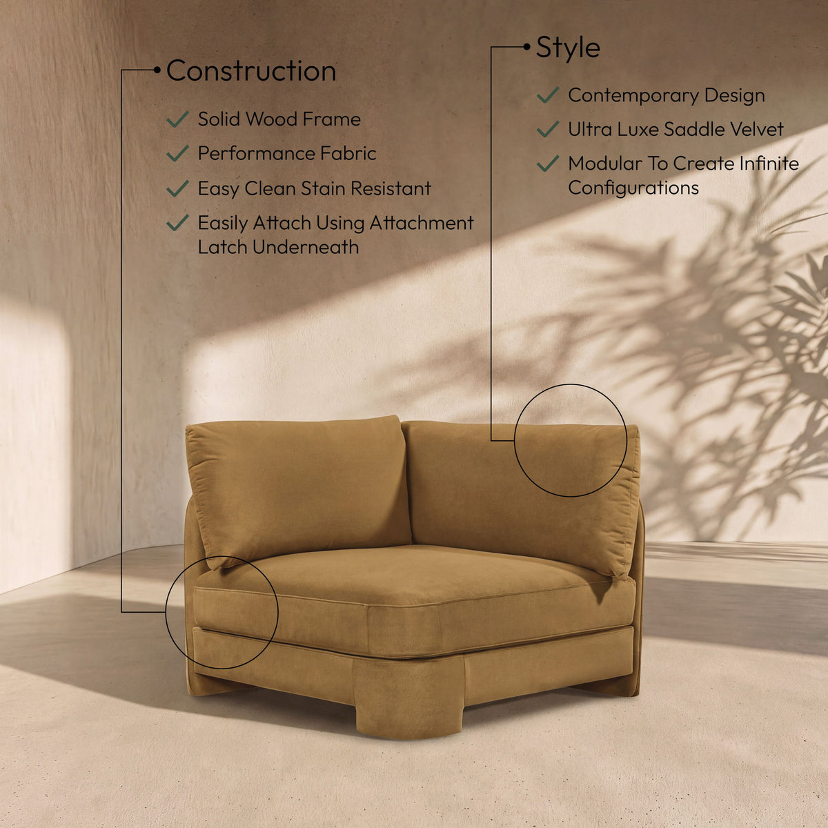 Hammond - Velvet Performance Fabric Upholstered Corner Chair
