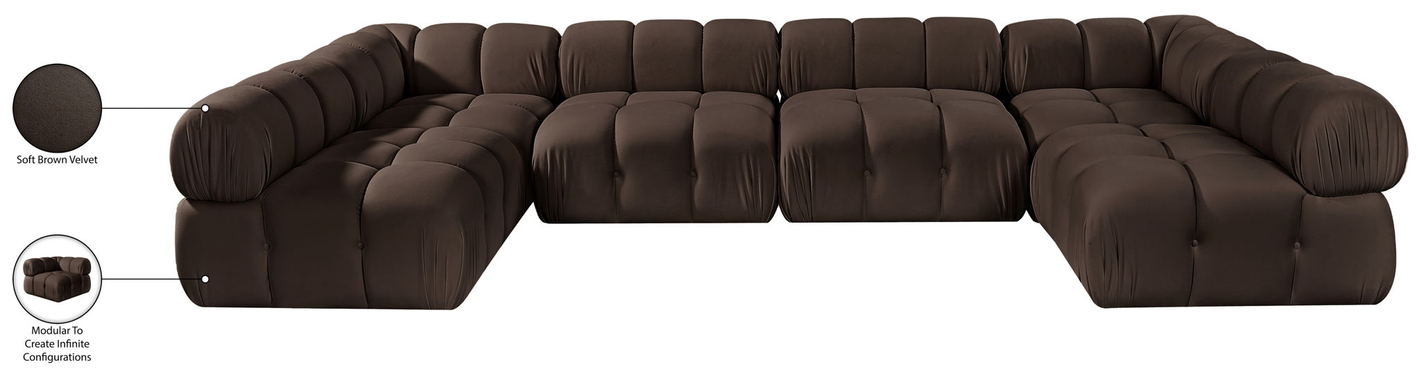 Orin - U-Shaped Velvet 6 Piece Modular Sectional