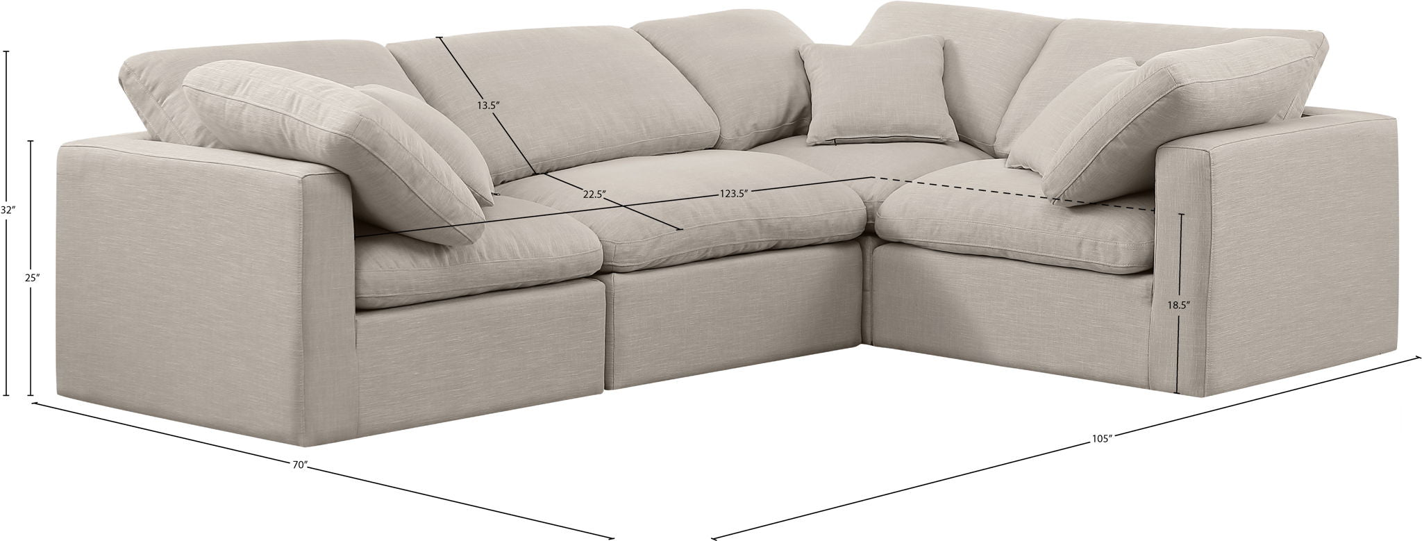 Indulge - Linen 4 Piece Modular Corner Sectional