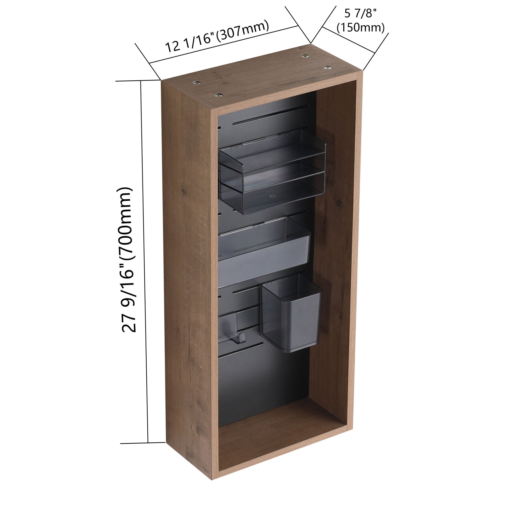 Wall Mounted Storage Cabinet With 4 Diy Accessories - Imitative Oak