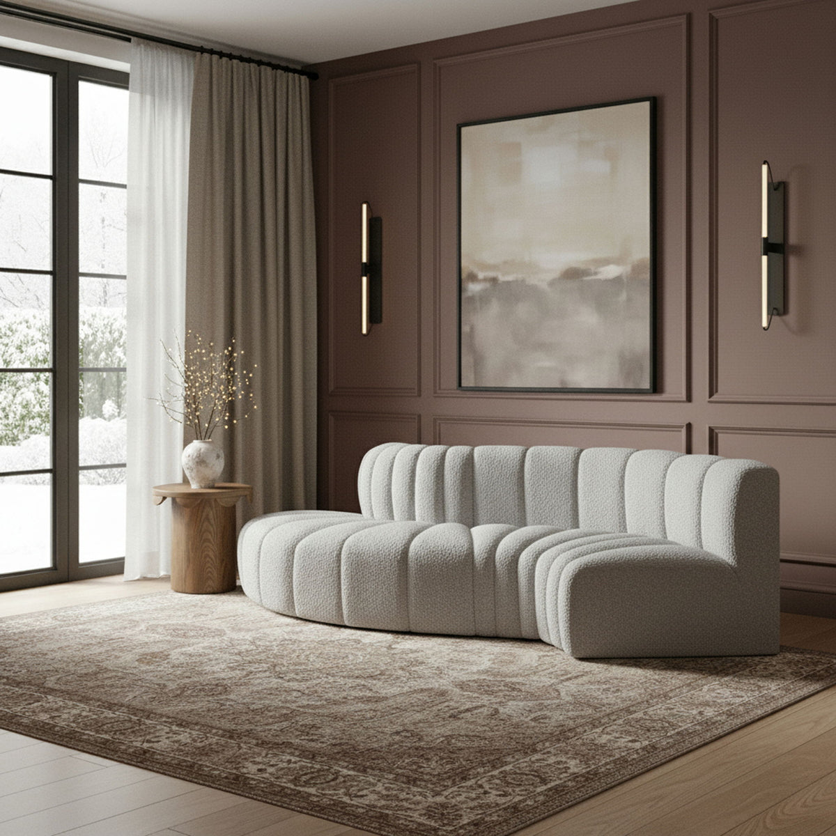 Arc - Boucle Fabric 4 Piece L-Shaped Modular Sofa