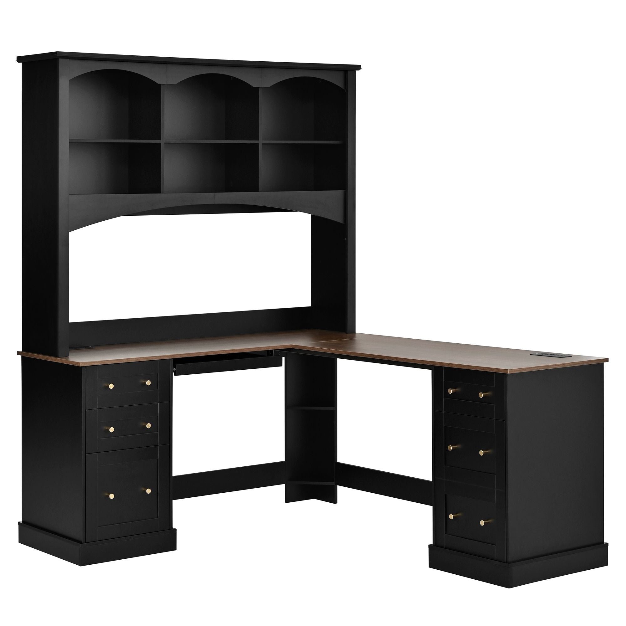 Space Saving L-Shaped Computer Desk With Keyboard Tray & Charging Stations
