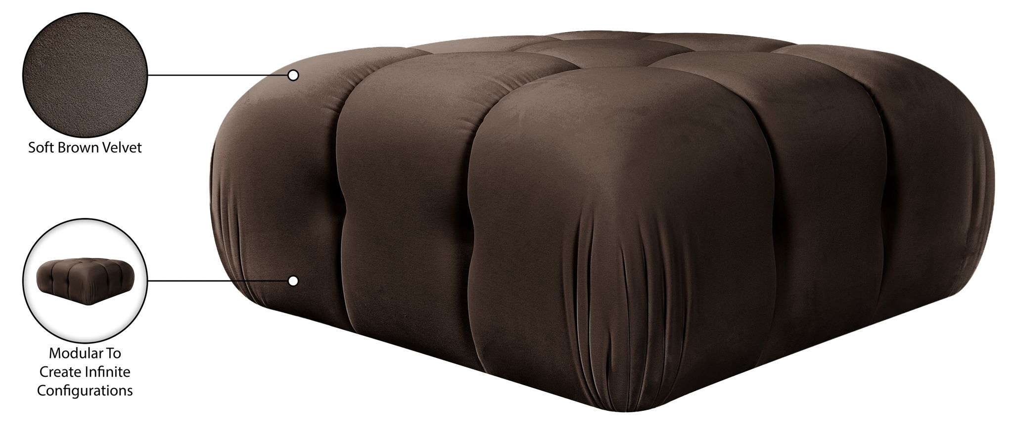 Orin - Velvet Performance Fabric Upholstered Modular Ottoman