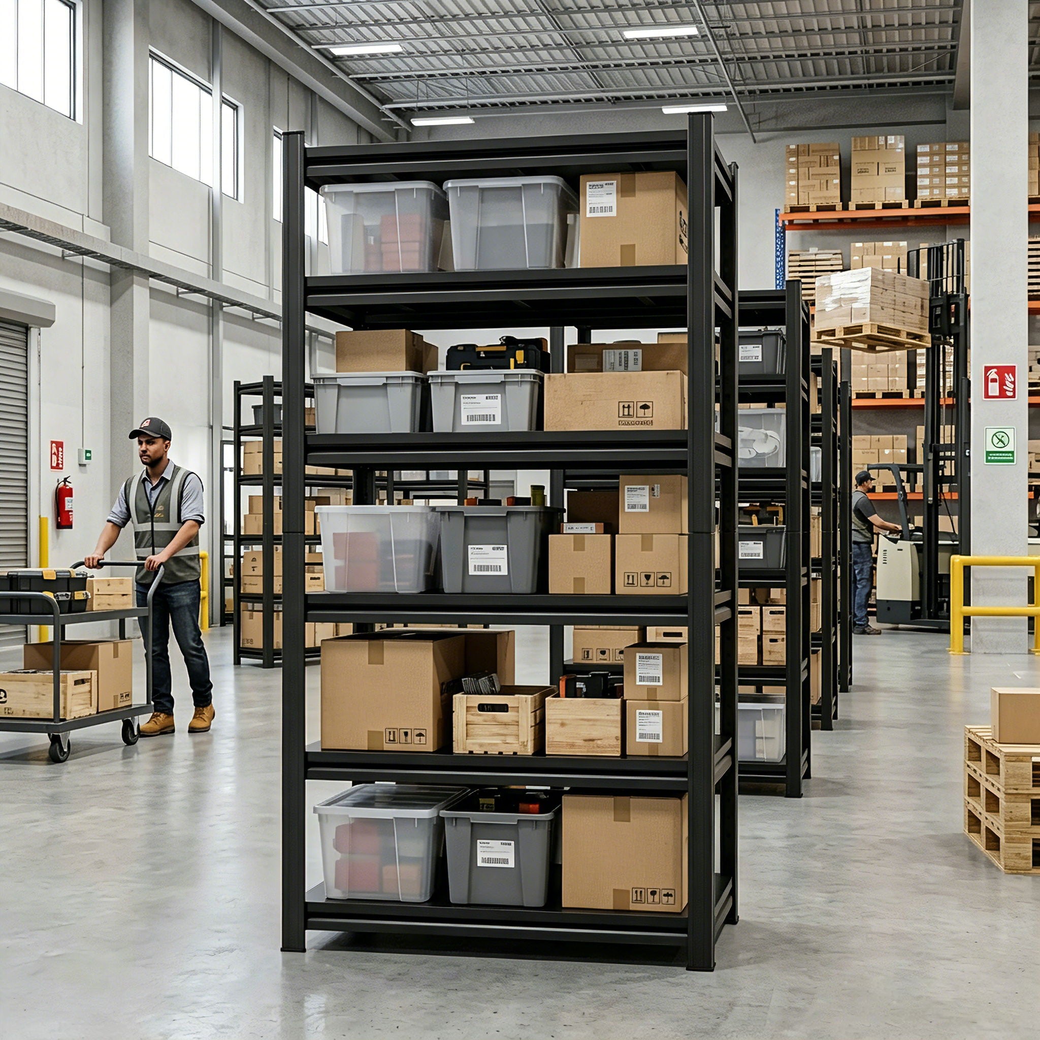 6 Tier Storage Rack, Garage Shelving, Adjustable Shelves & Reinforced Double Layer Uprights - Black