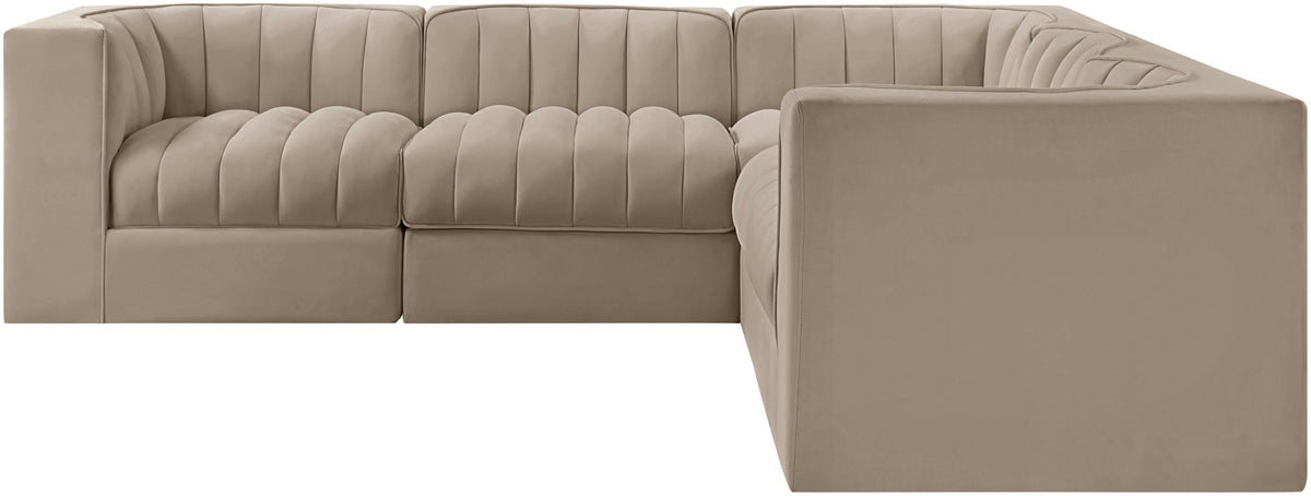 Rummi - Symmetrical Velvet Performance Fabric Upholstered 5 Piece Modular Sectional