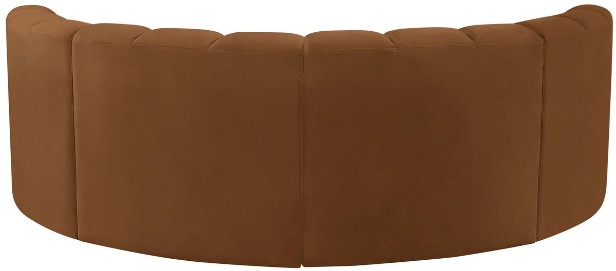 Arc - Velvet 4 Piece U-Shaped Modular Sofa - Saddle
