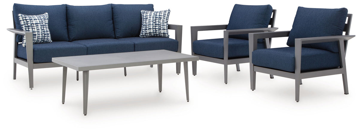 Gali - Sofa / Chairs / Table Set (Set of 4) - Gray / Blue
