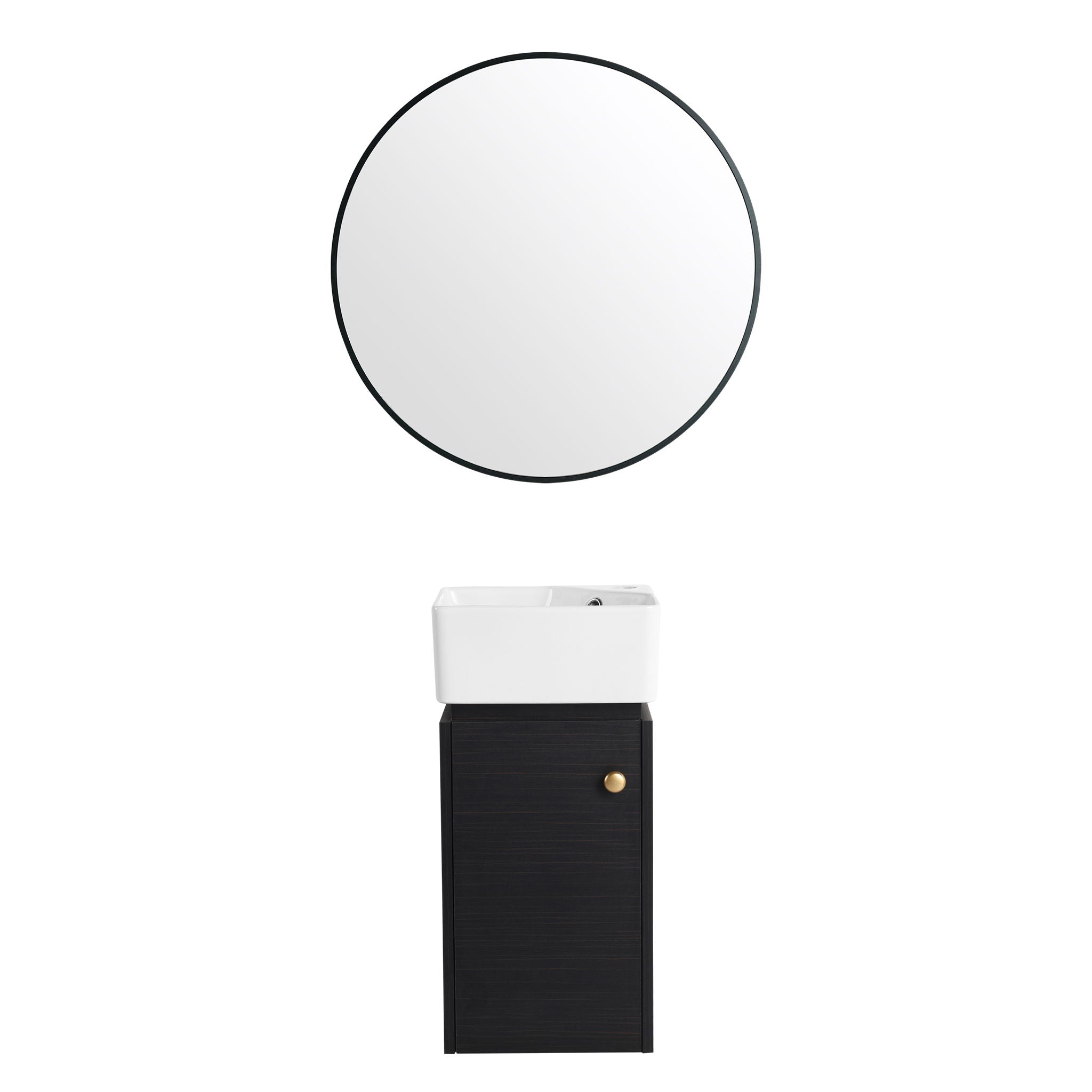 Compact Bathroom Vanity With Sink, Soft Close Door - Black Chestnut