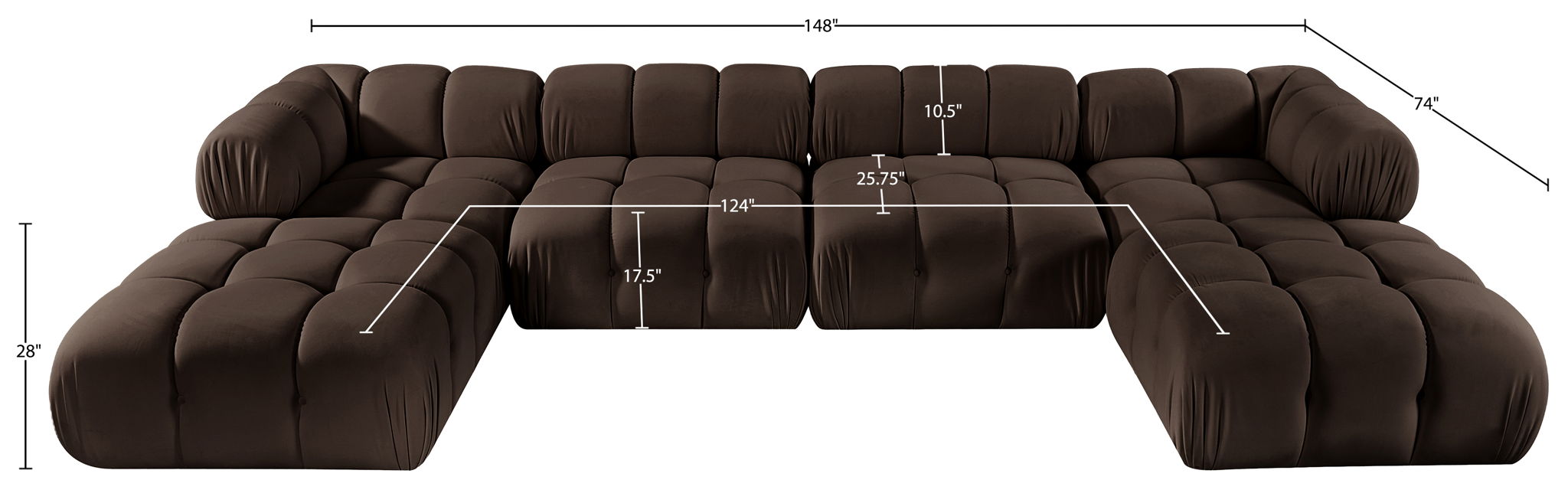 Orin - Velvet 6 Piece Modular Double Chaise Sectional