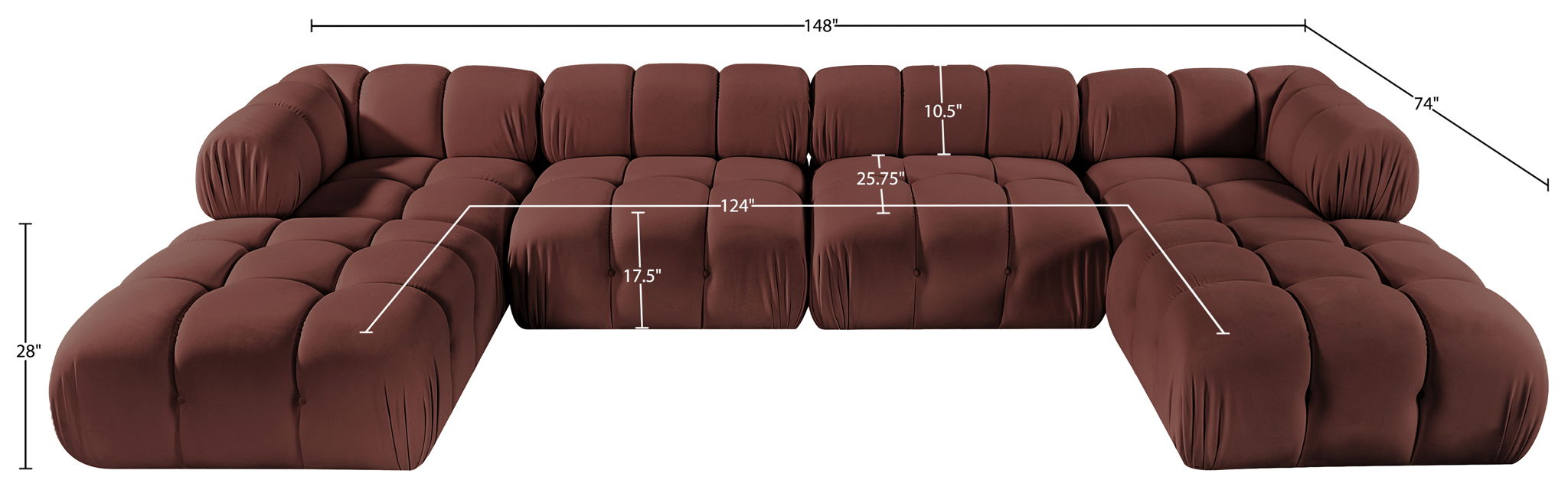 Orin - Velvet 6 Piece Modular Double Chaise Sectional
