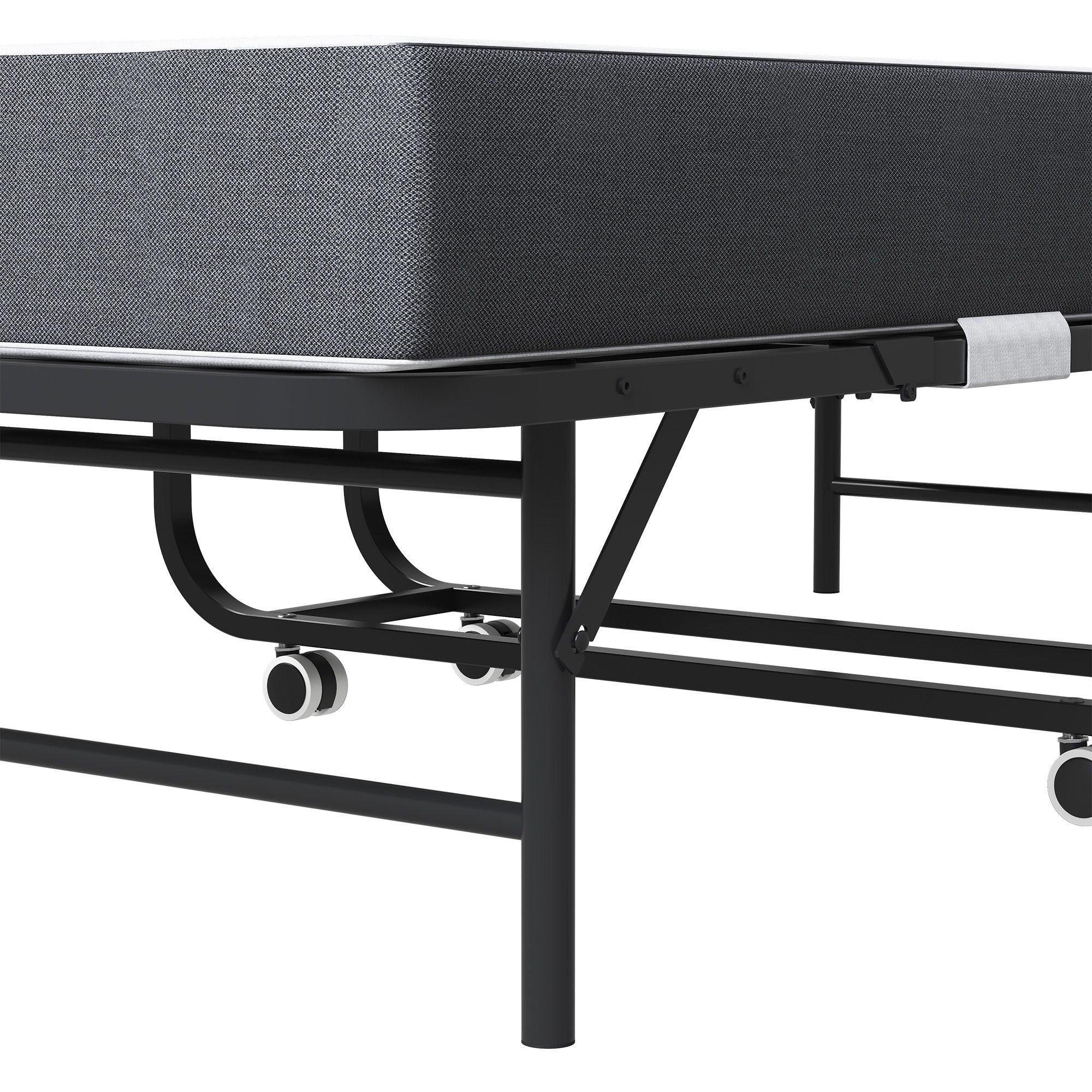 Twin Folding Bed With Memory Foam Mattress, Space Saving Rollaway Guest, On Wheels, Portable For Adults & Guests - Black