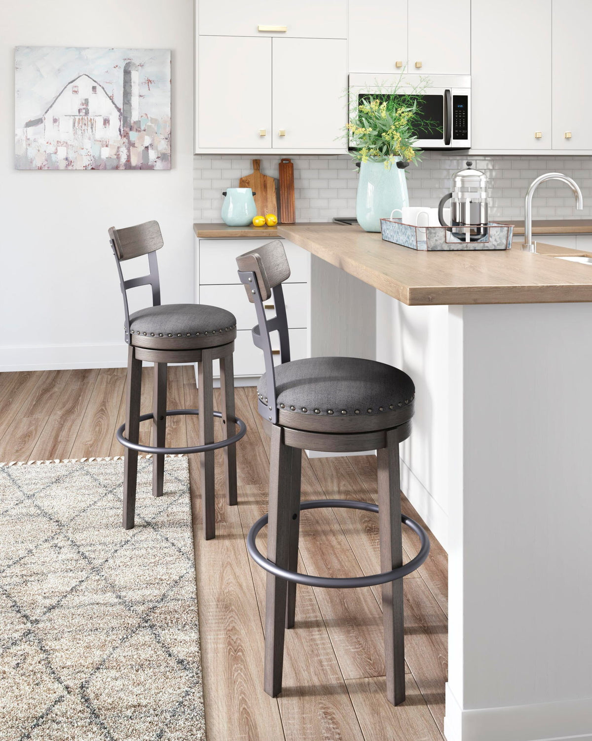 Caitbrook - Tall UPH Swivel Barstool - Gray