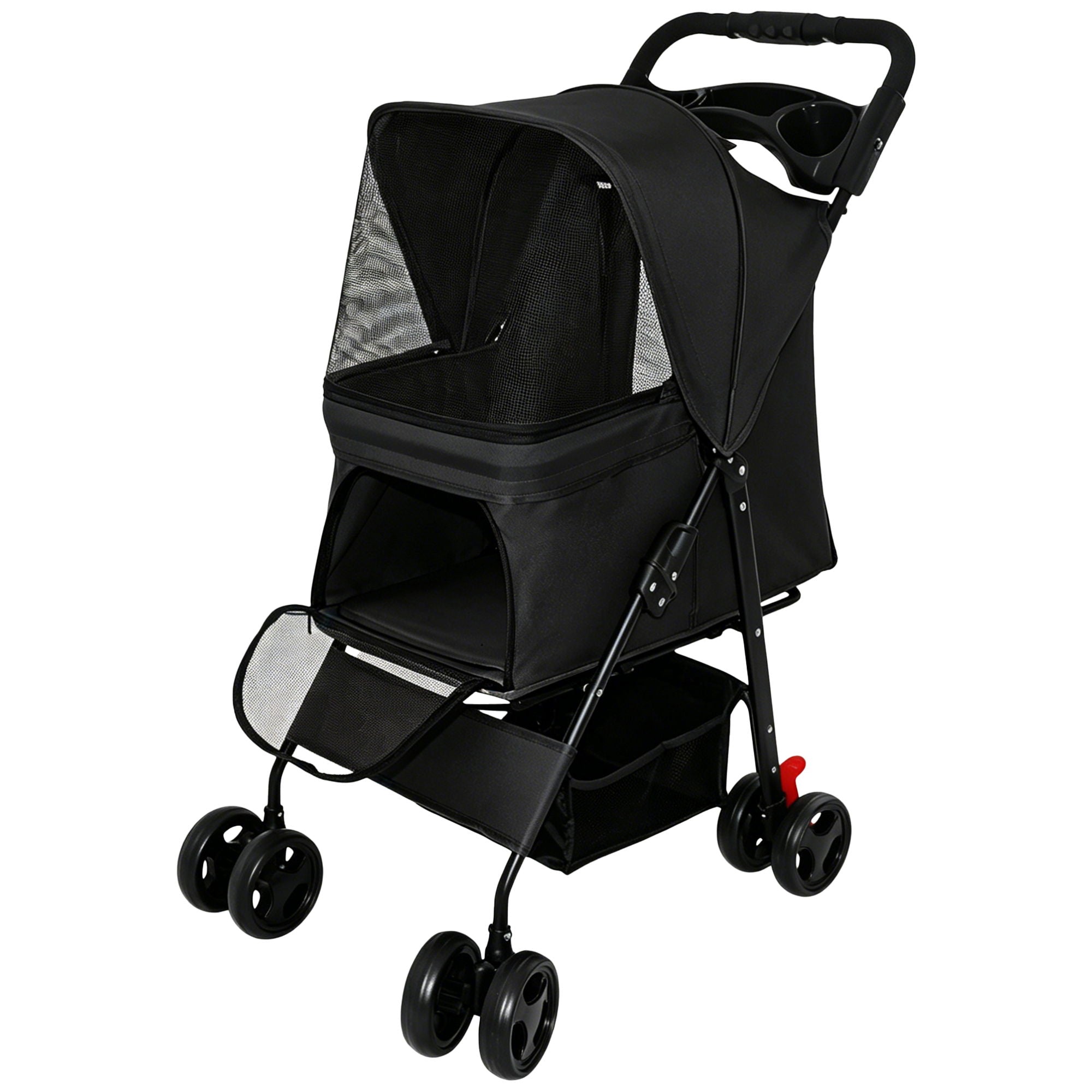 Foldable Pet Stroller For Small Dogs And Cats With Multi Functional Tray