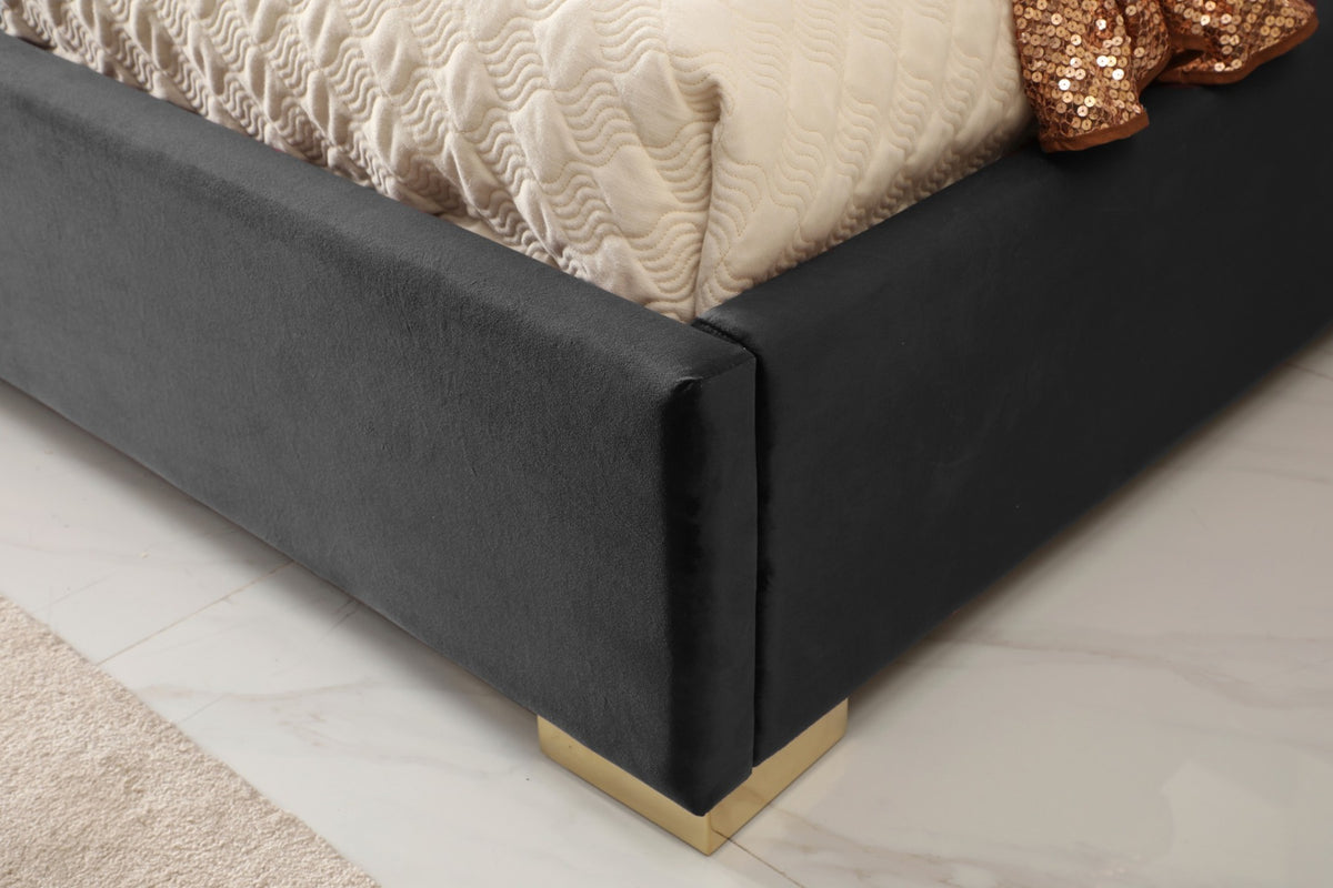 Daystar - Modern Dark Brown Velvet & Gold Bed