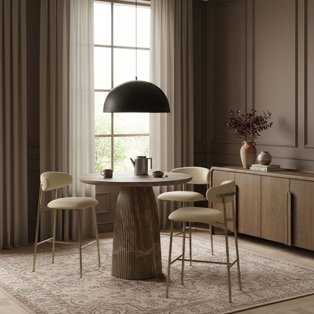 Lupita - Vegan Leather Upholstered Bar Stool (Set of 2) - Cream / Brushed Gold
