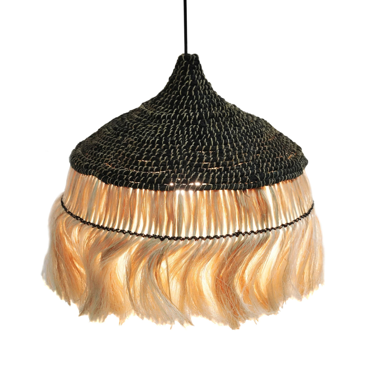 Sula - Upcycled Abaca Pendant Lamp - Natural / Black
