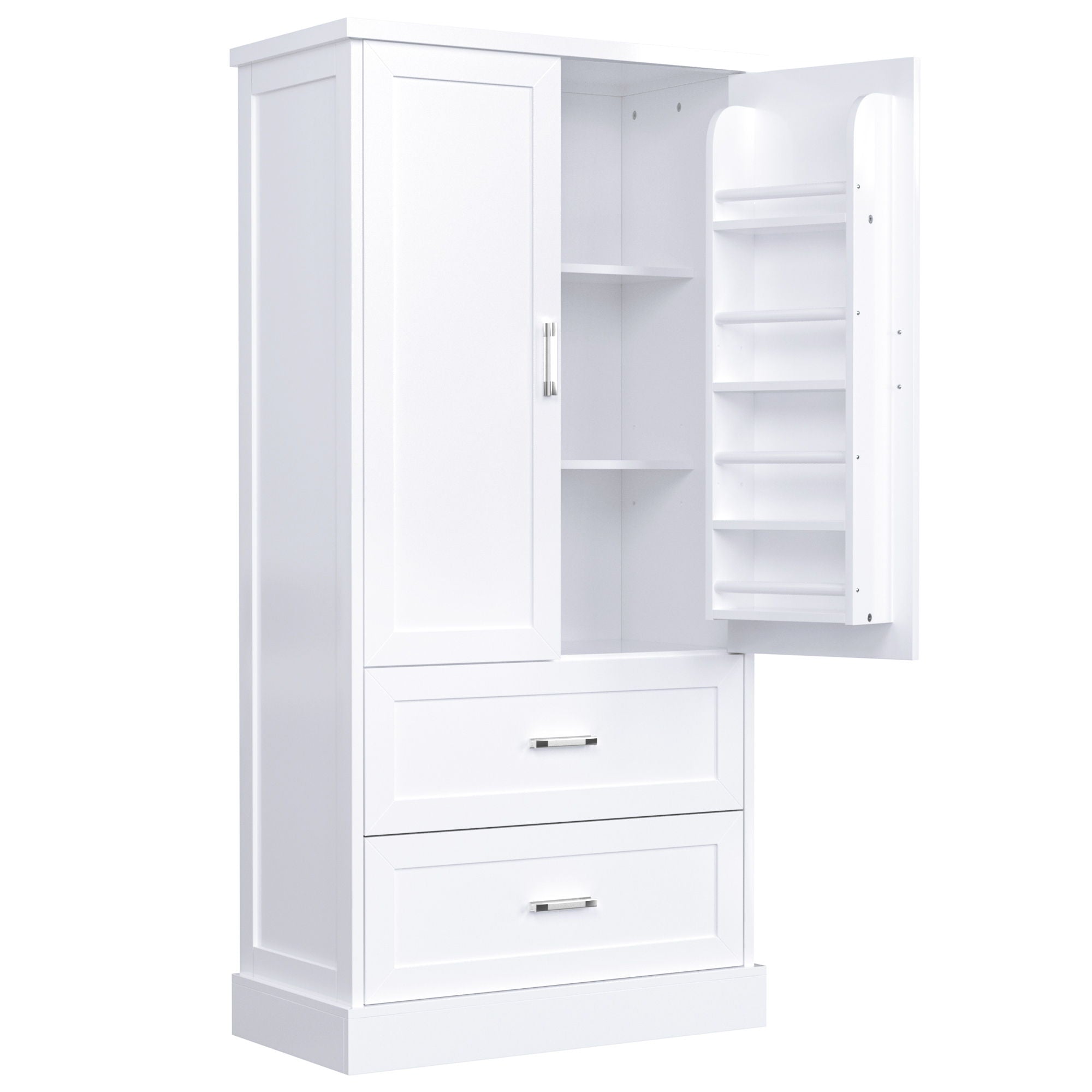 Tall Bathroom Storage Cabinet With 2 Doors And Drawers, Adjustable Shelf