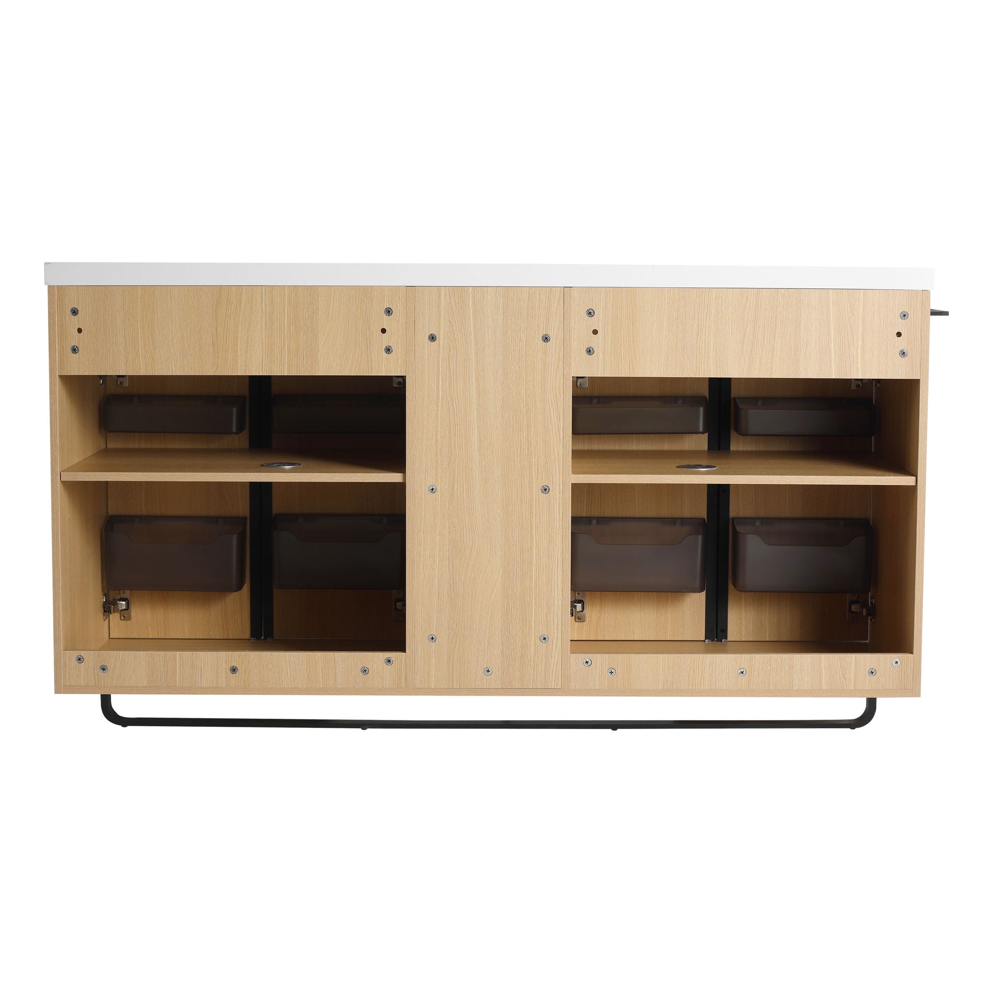 58" Freestanding Bathroom Cabinet With 4 Soft Close Doors & 3 Open Racks (Vanity Only, No Sink) - Oak