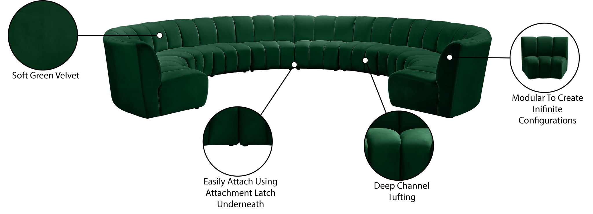 Infinity - 10 Piece Velvet Modular Sectional