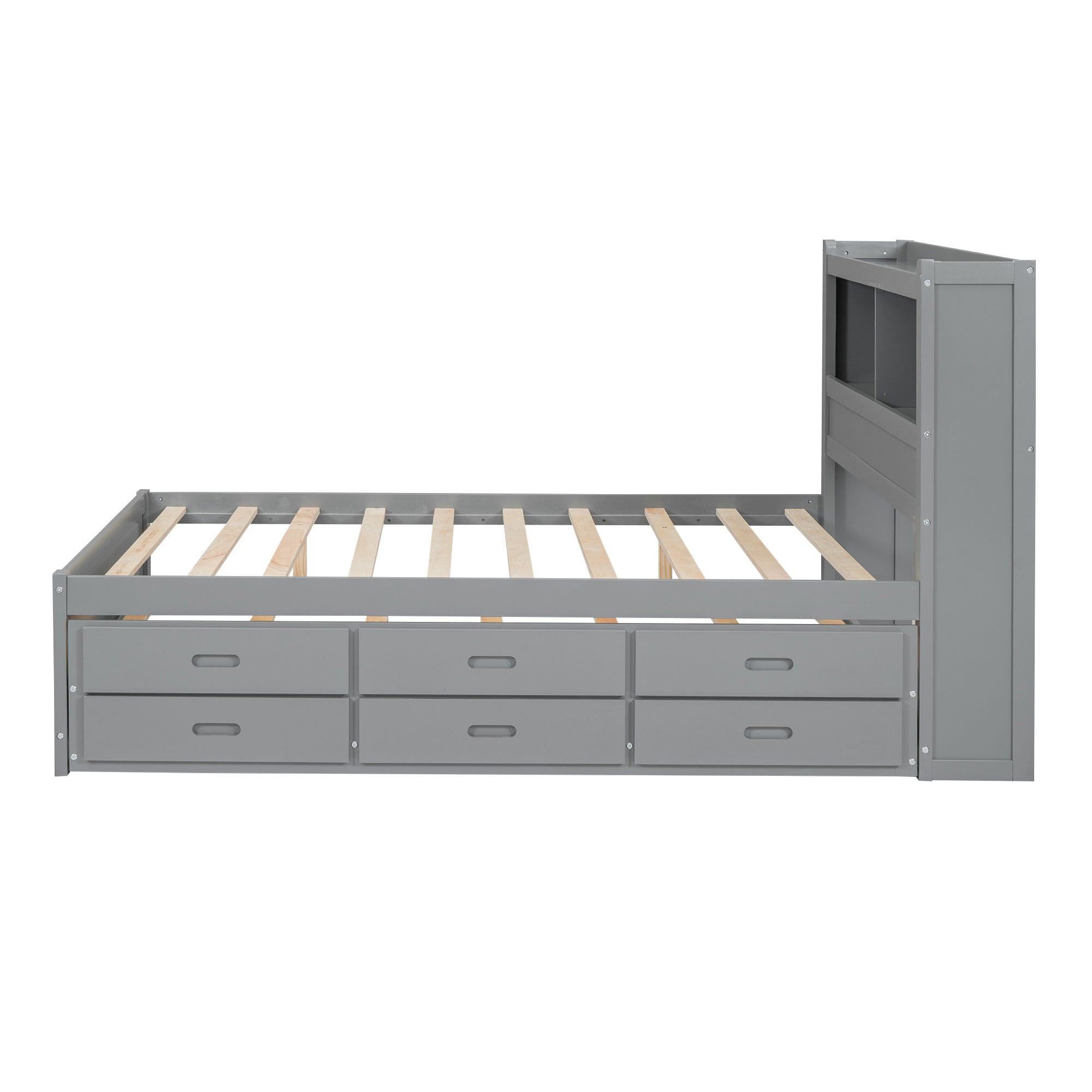 Platform Bed With Trundle, Drawers, USB Ports And Built In Shelves