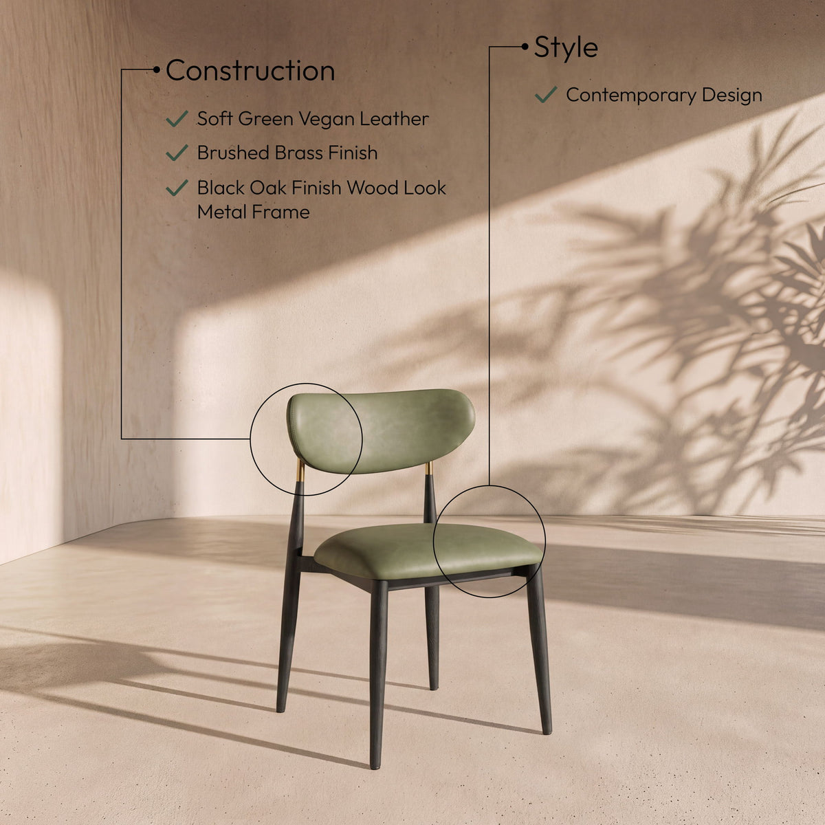 Ronda - Vegan Leather Upholstered Dining Side Chair - Black Legs