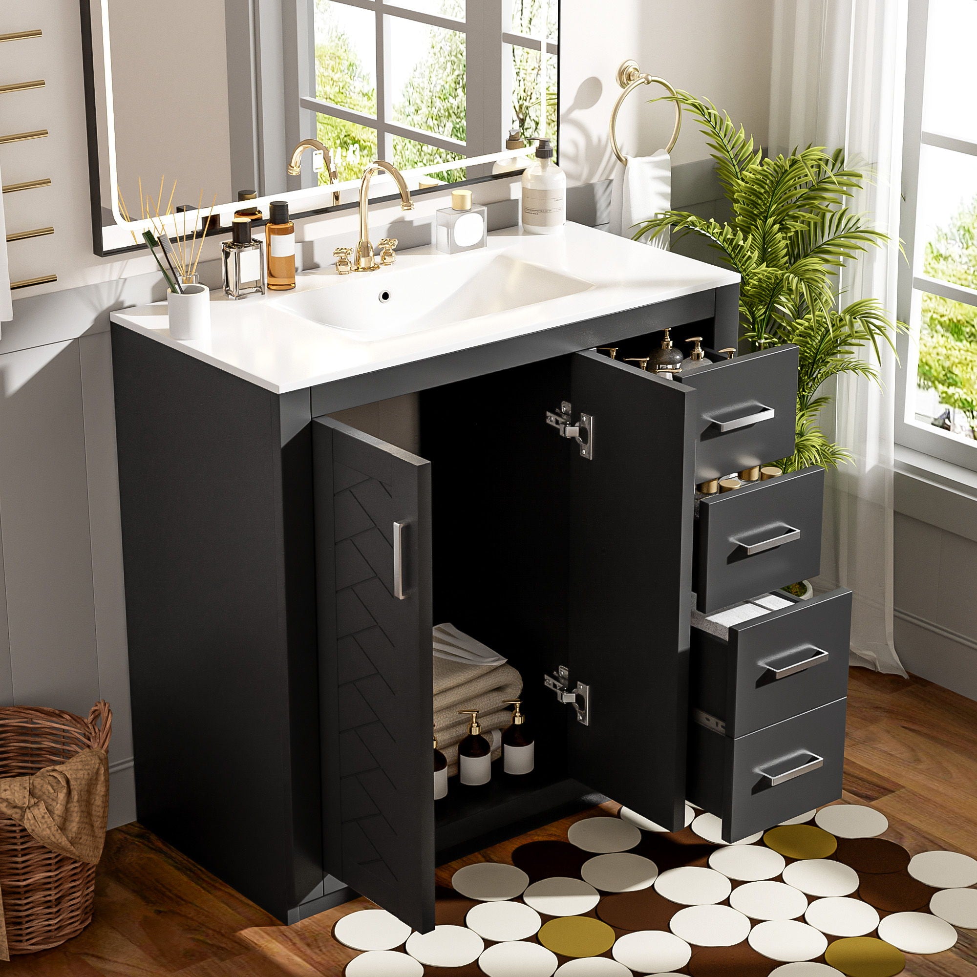 Bathroom Vanity With Sink Combo, Storage Cabinet, Freestanding Set With 3 Drawers & Soft Closing Doors