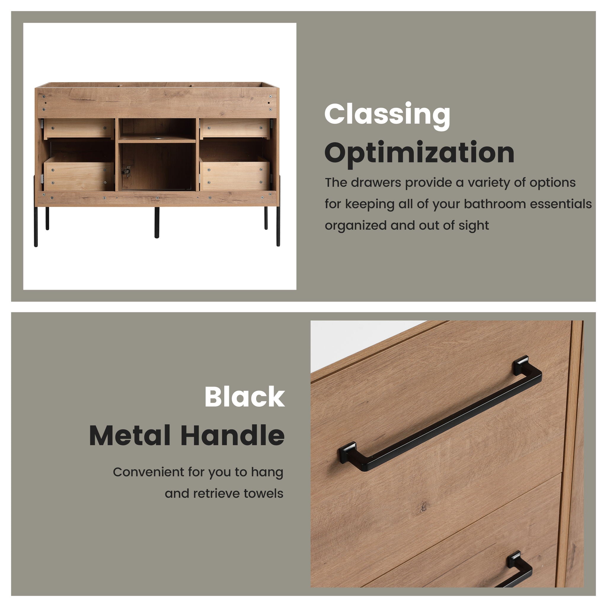 46" Freestanding Bathroom Vanity With Soft Close Doors And 4 Drawers, (Vanity Only) - Imitative Oak