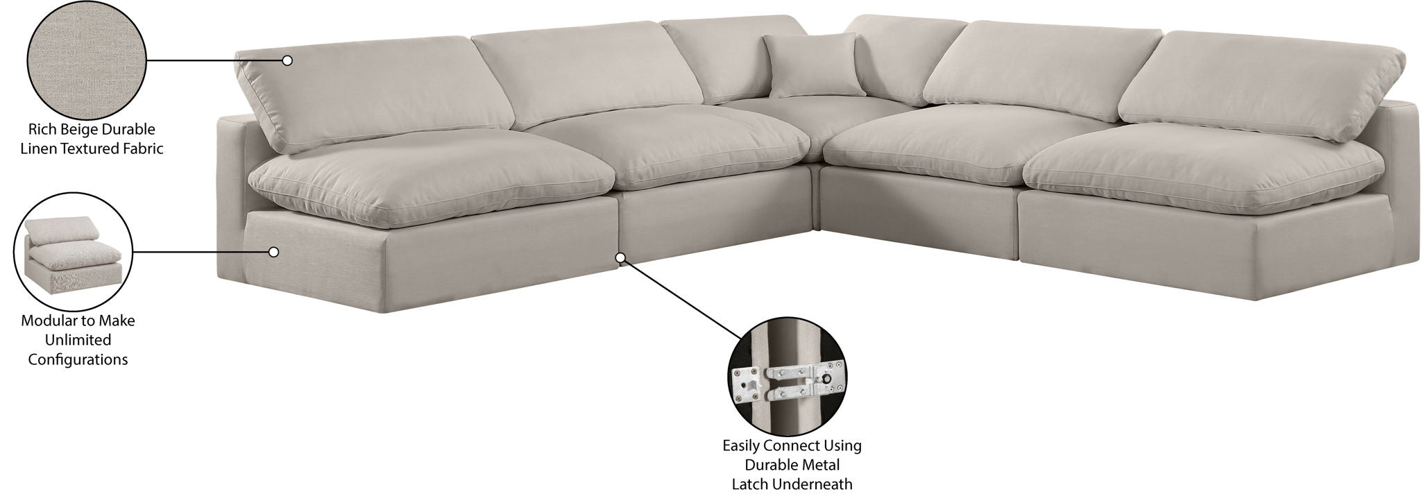 Comfy - 5 Piece Linen Modular Corner Armless Sectional