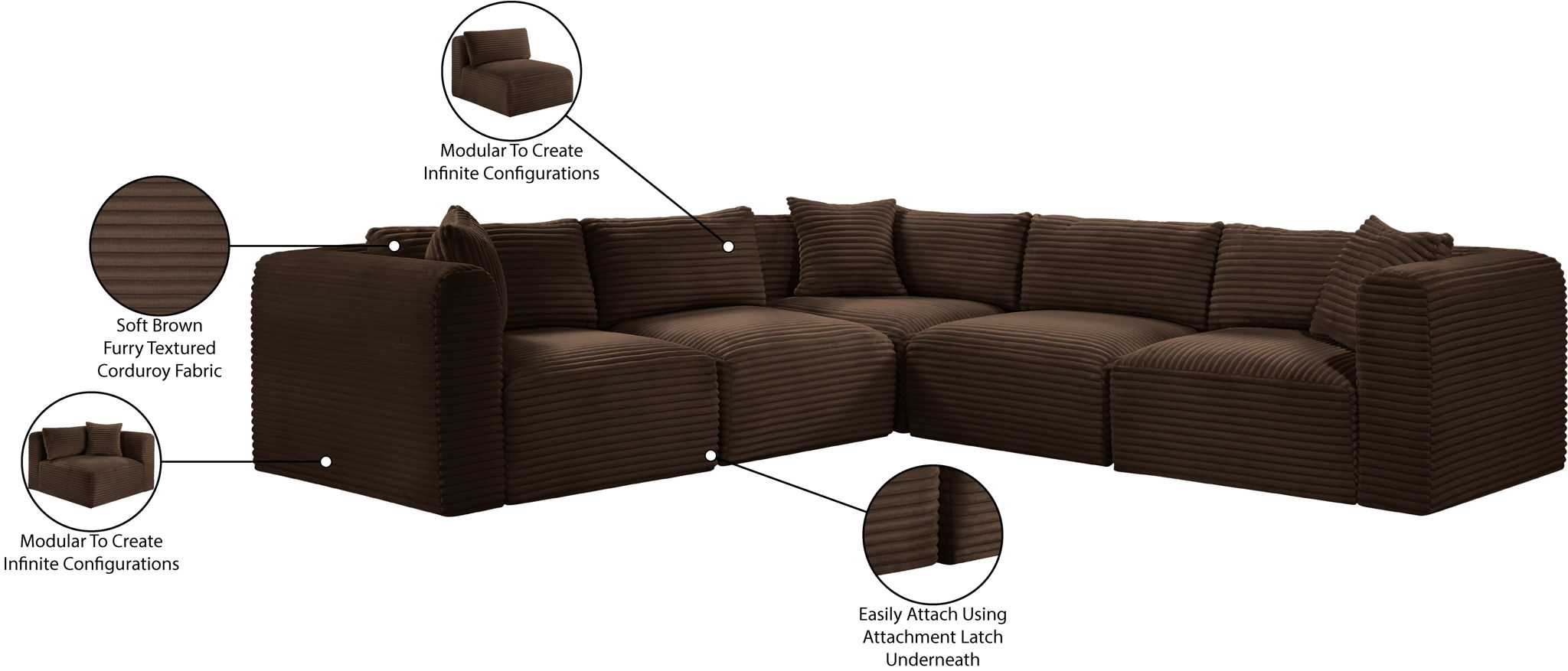 Shaggy - 5 Piece Modular Corner Sectional