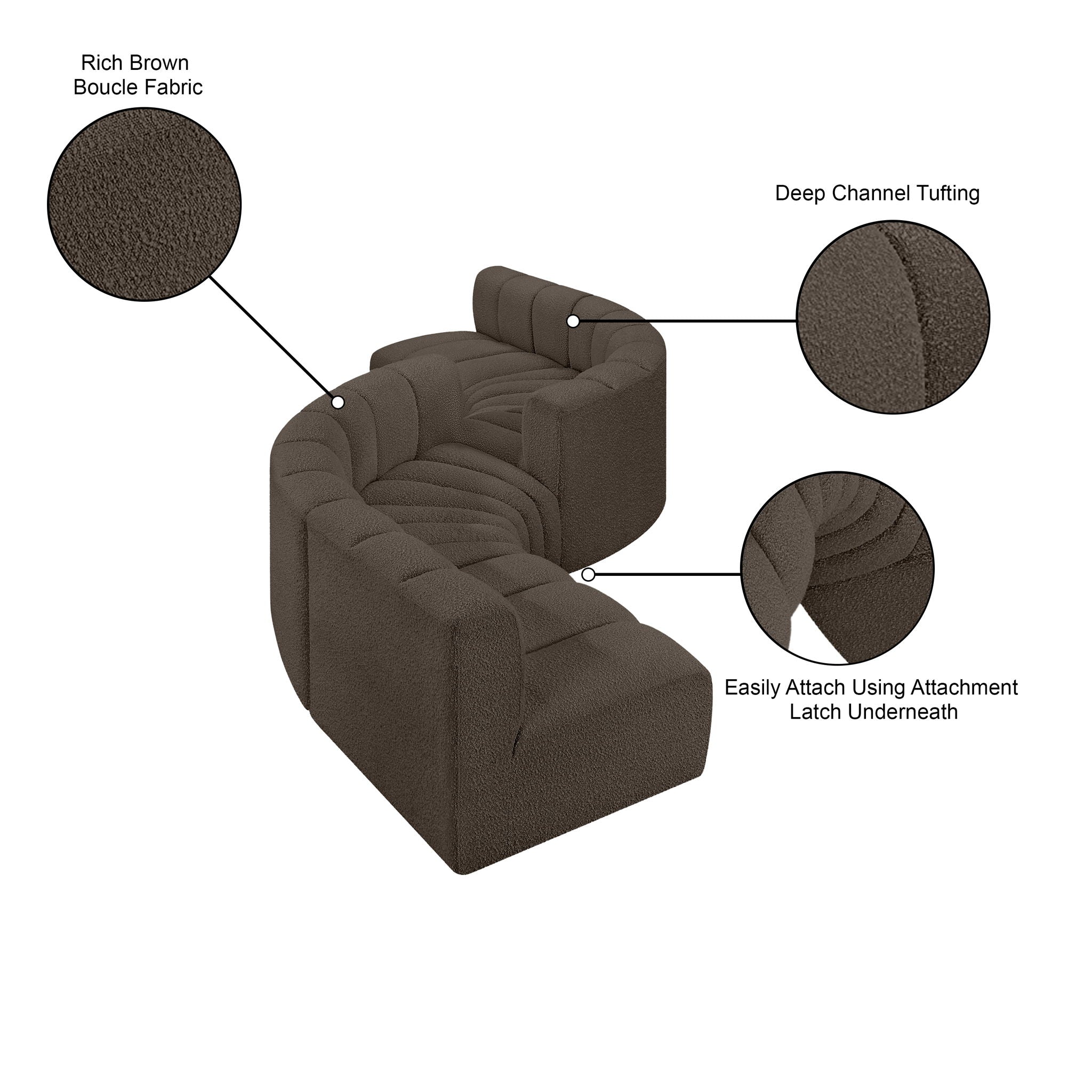 Arc - Boucle Fabric 6 Piece Modular Sofa - Black