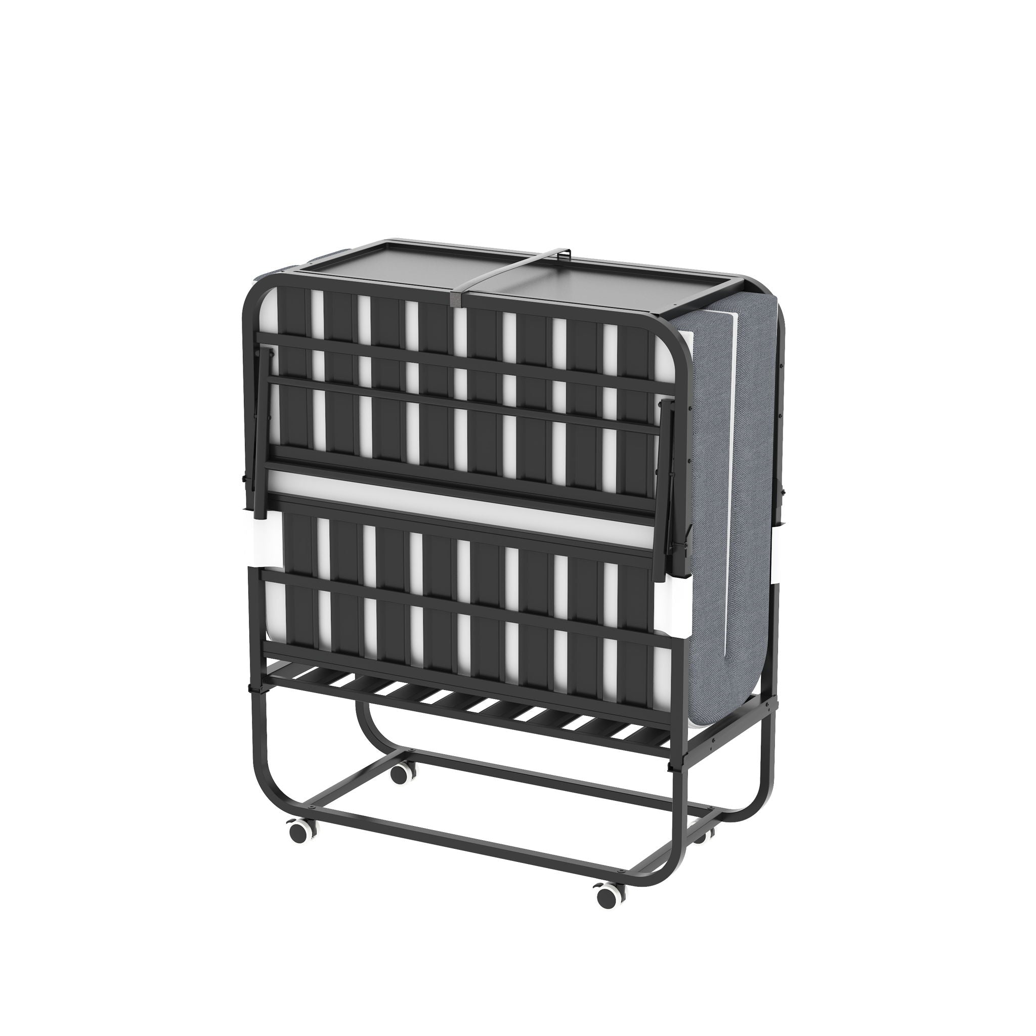 Twin Adjustable Headboard Folding Bed With Memory Foam Mattress, Heavy-Duty Frame Cot For Tall People, Portable Guest On Wheels - Black