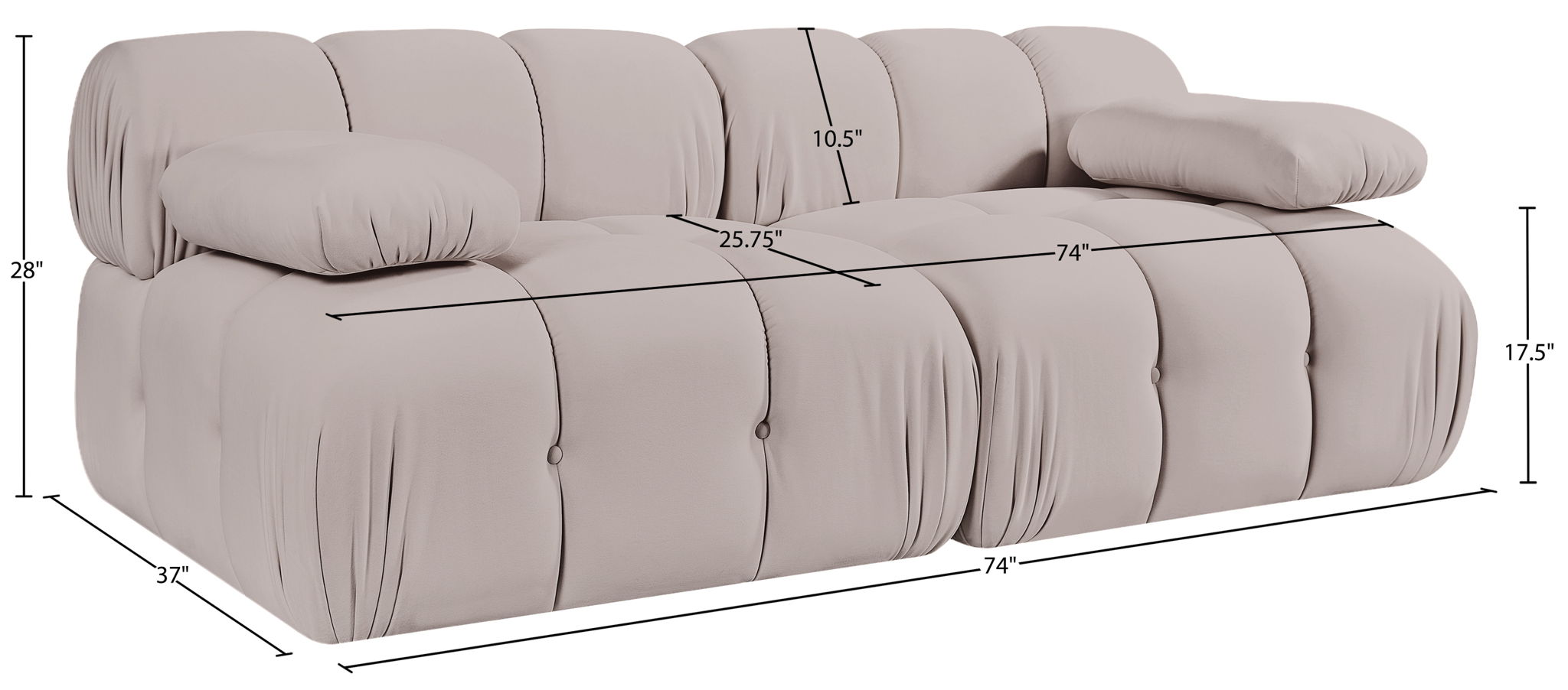 Orin - Velvet Performance Fabric Upholstered 2 Piece Modular Sofa