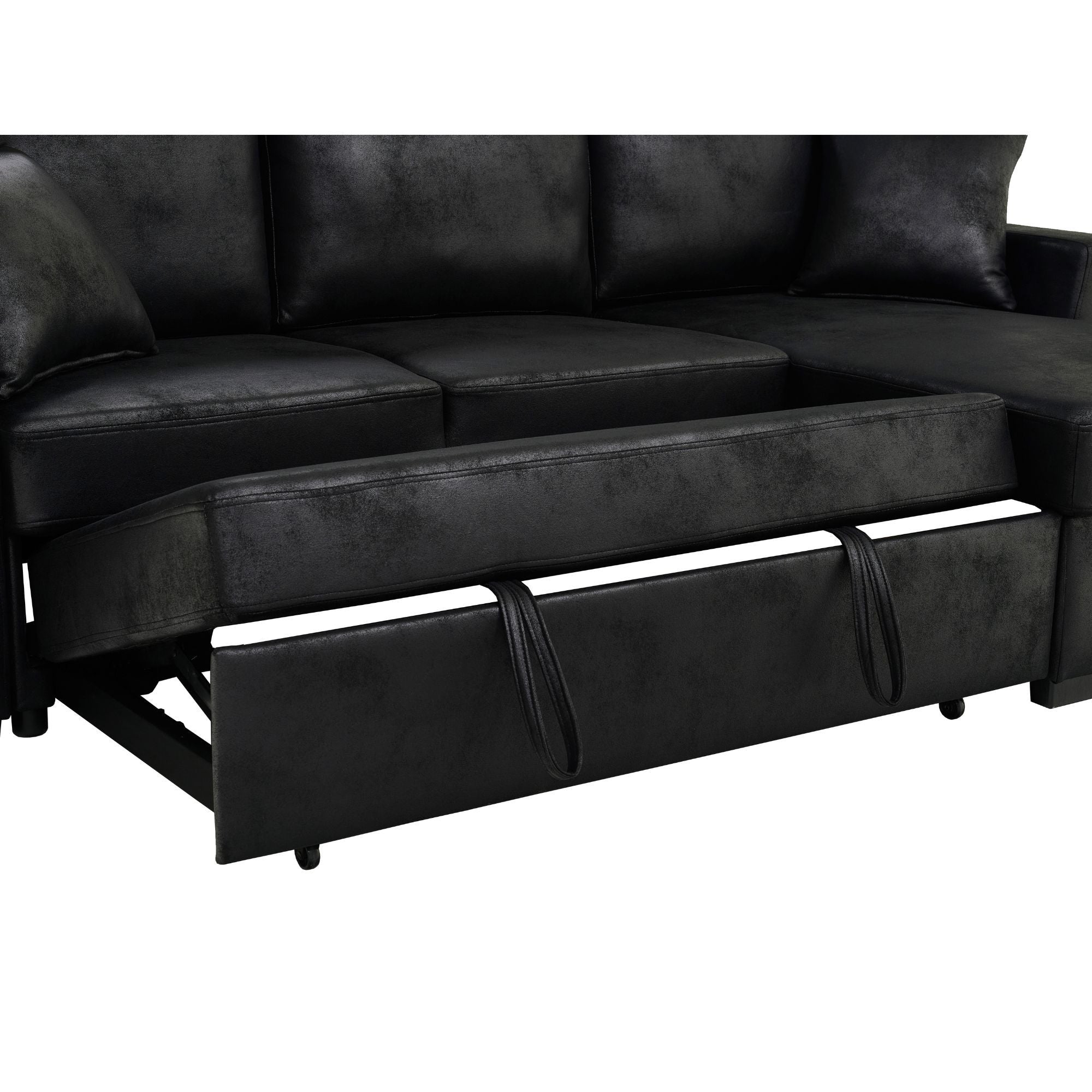 Upholstered Sectional With Pull-Out Bed And Chaise Storage