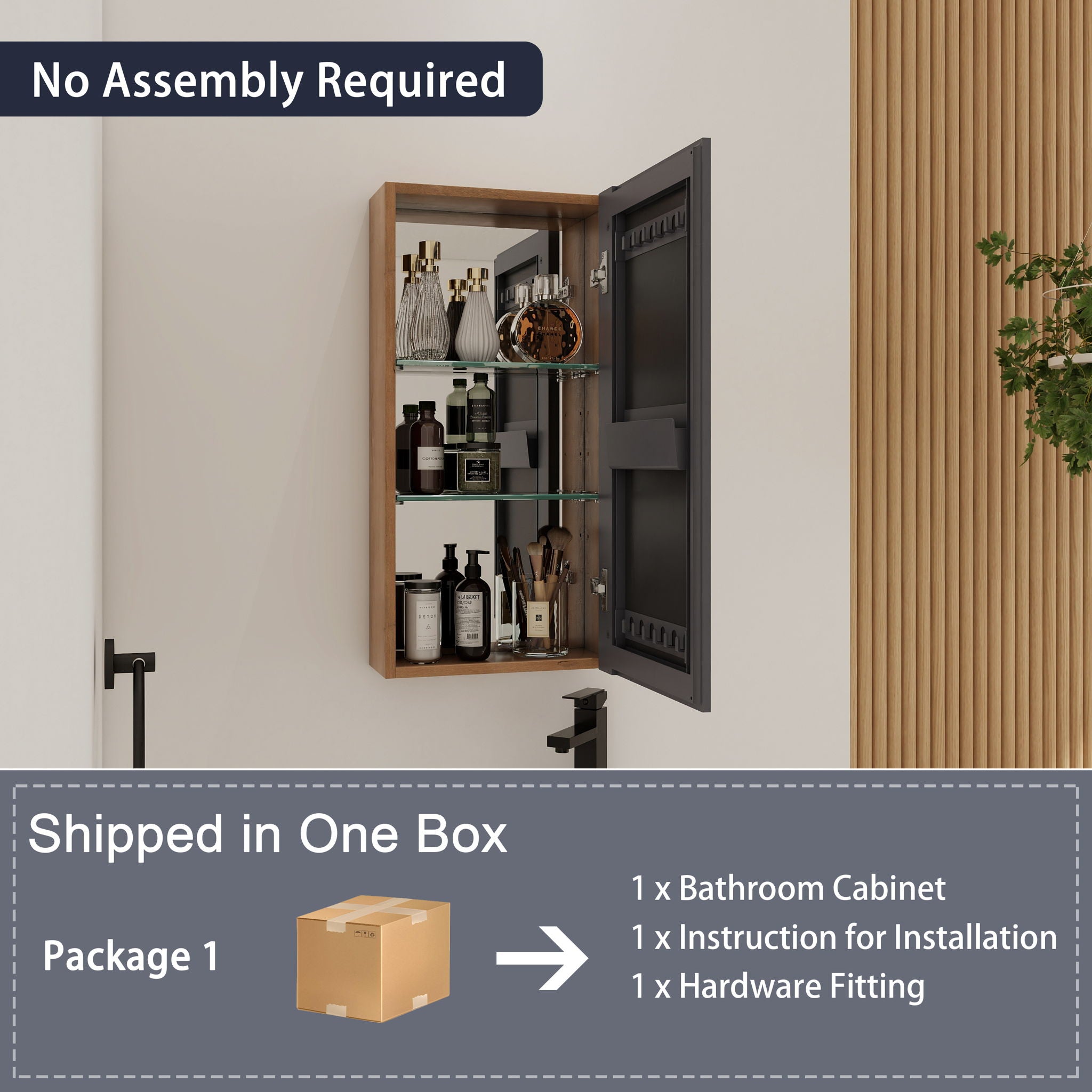 14" Bathroom Mirror Cabinet With Adjustable Shelves, Wall Mounted Medicine Storage Cabinet Frame With Soft Closing Hinges - Imitative Oak