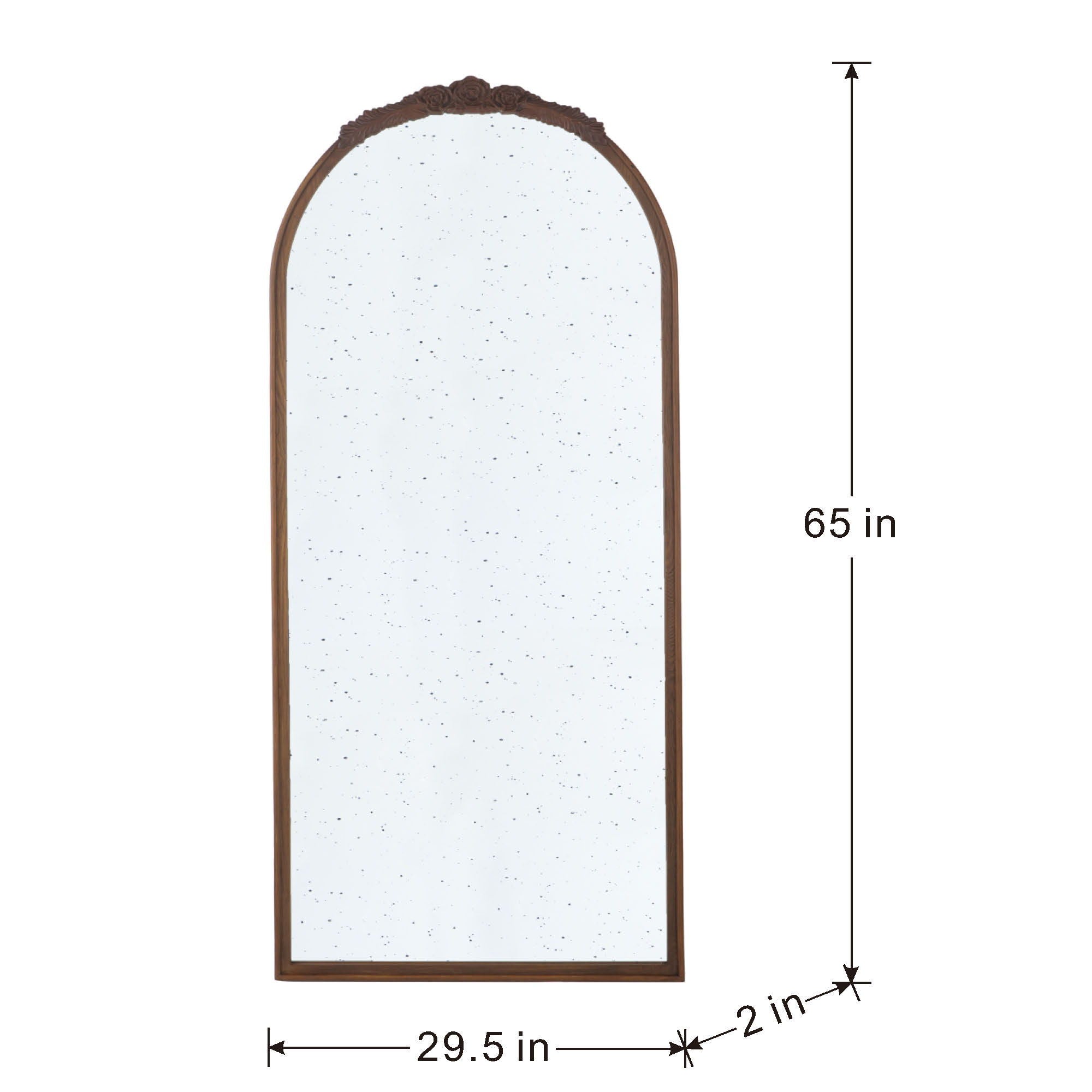 Hand Carved Rose Antique Mirror Frame, Large Arch Mirror Wall Decor For Living Room, Bathroom, Entryway - Brown