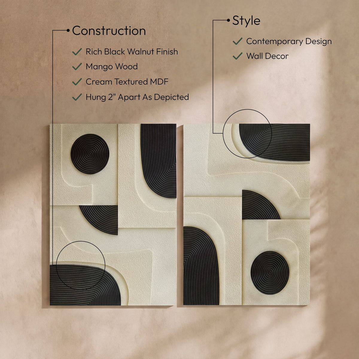 Element - Mango Wood 2 Piece Wall Art