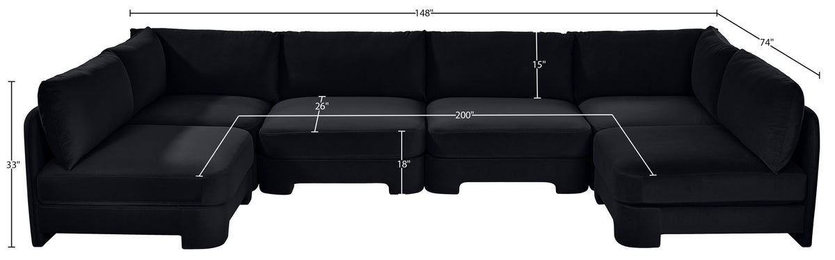 Hammond - Velvet Performance Fabric Upholstered 6 Piece U-Shaped Armless Sectional