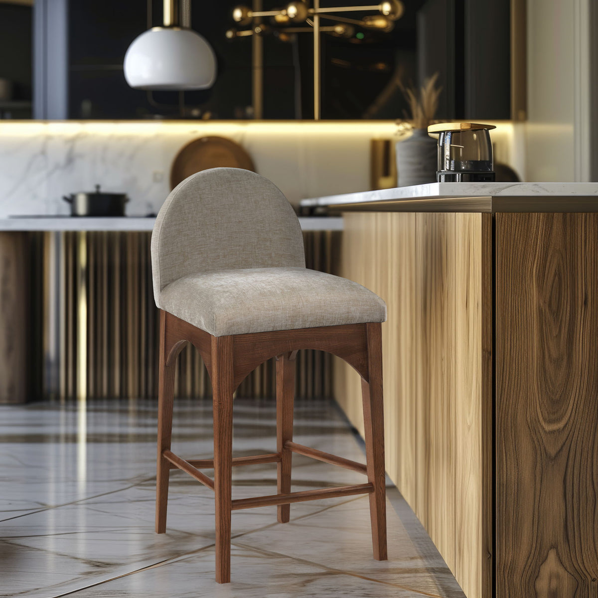 Waldorf - Chenille Stool With Brown Legs