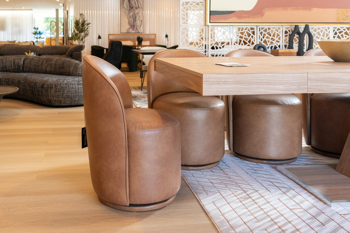 Correa - Modern Brown Vegan Leather Swivel Dining Chair