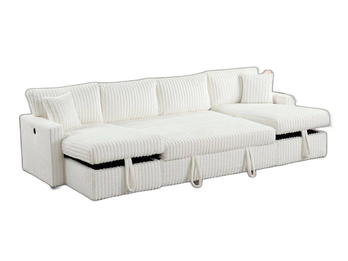 Dune Bay Double Storage Chaise Corduroy Sectional with Pull-Out Bed