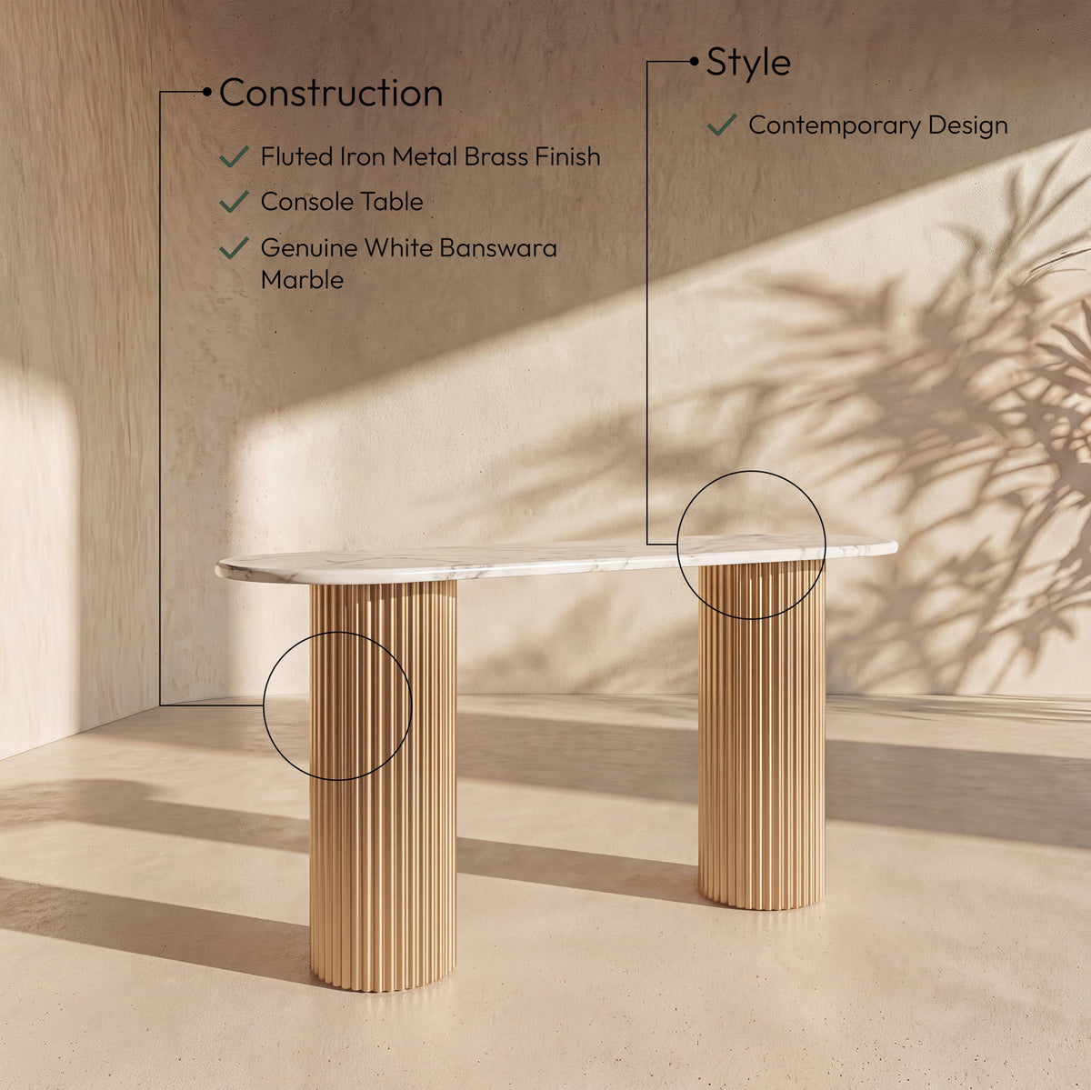 Cindra - Genuine Marble Top And Iron Base Console Table