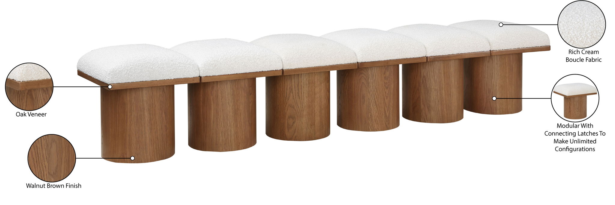 Pavilion - 6 Piece Modular Bench With Brown Base