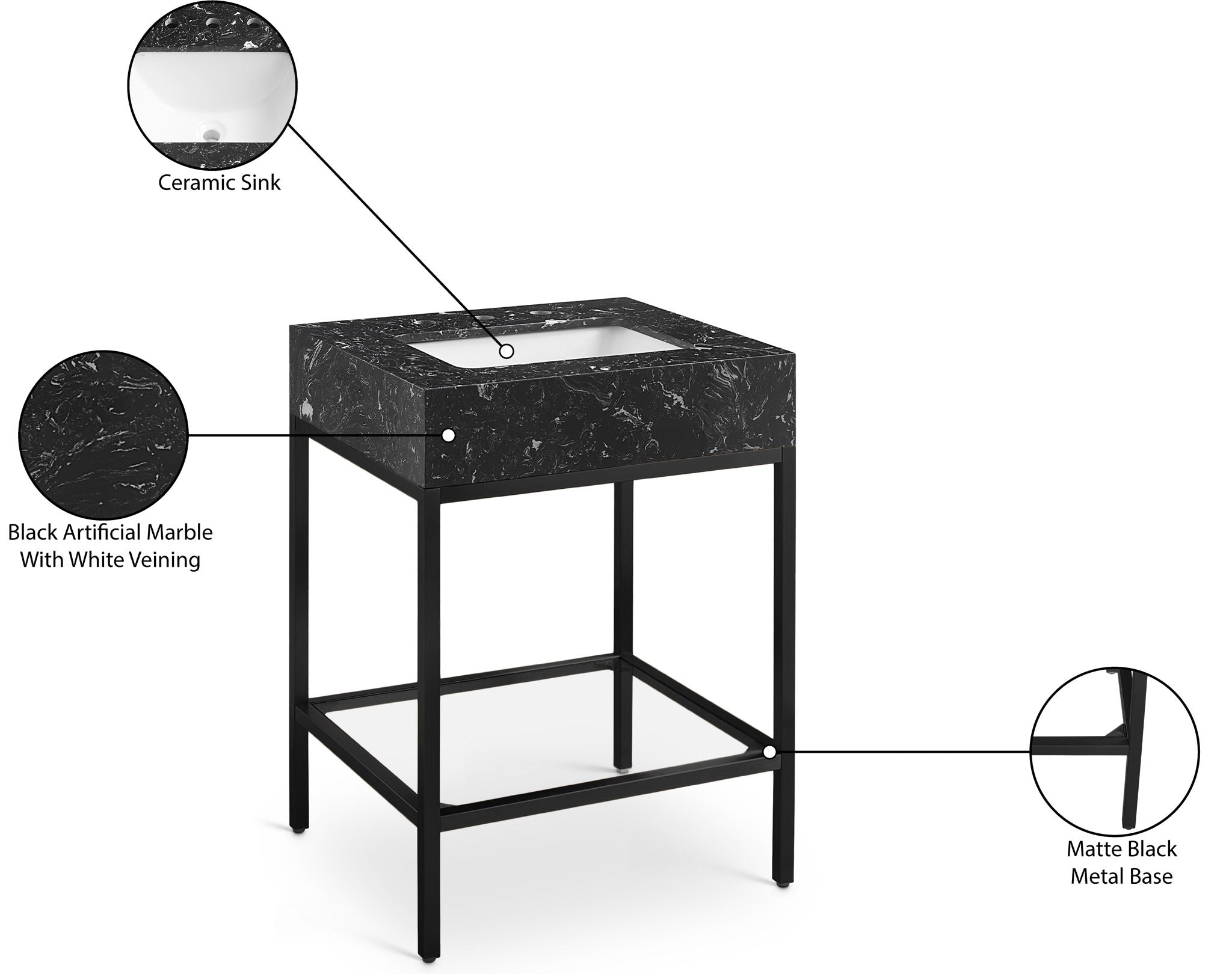 Marmo - Engineered Marble Bathroom Vanity With Black Base