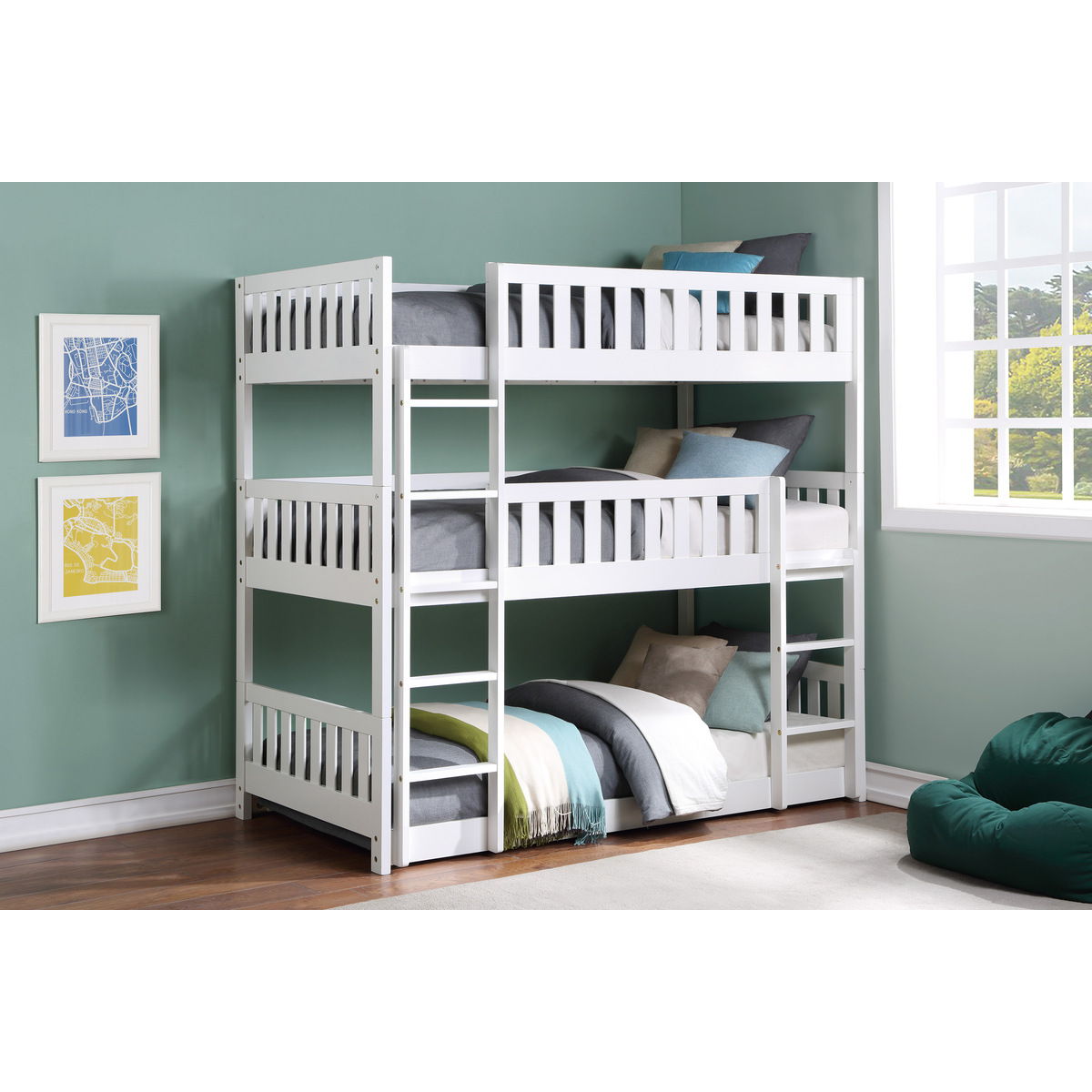 Galen - Triple Bunk Bed - White
