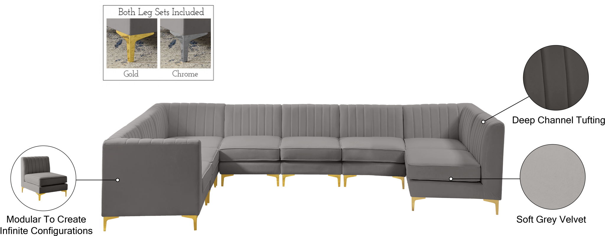 Alina - 8 Piece Velvet Modular Sectional
