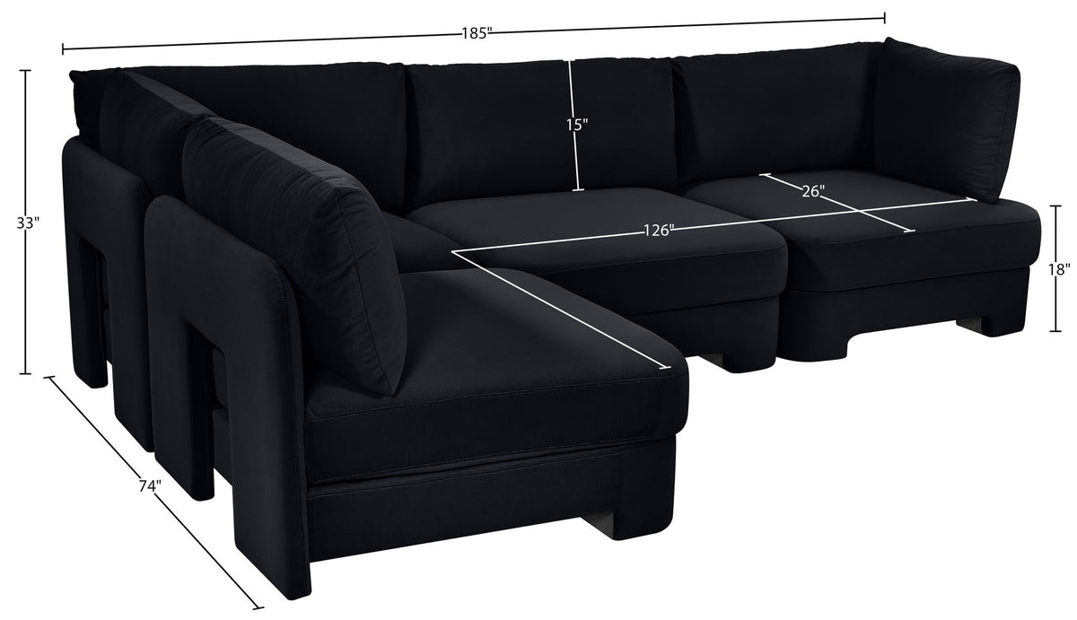 Hammond - Velvet Performance Fabric Upholstered 4 Piece Armless Sectional