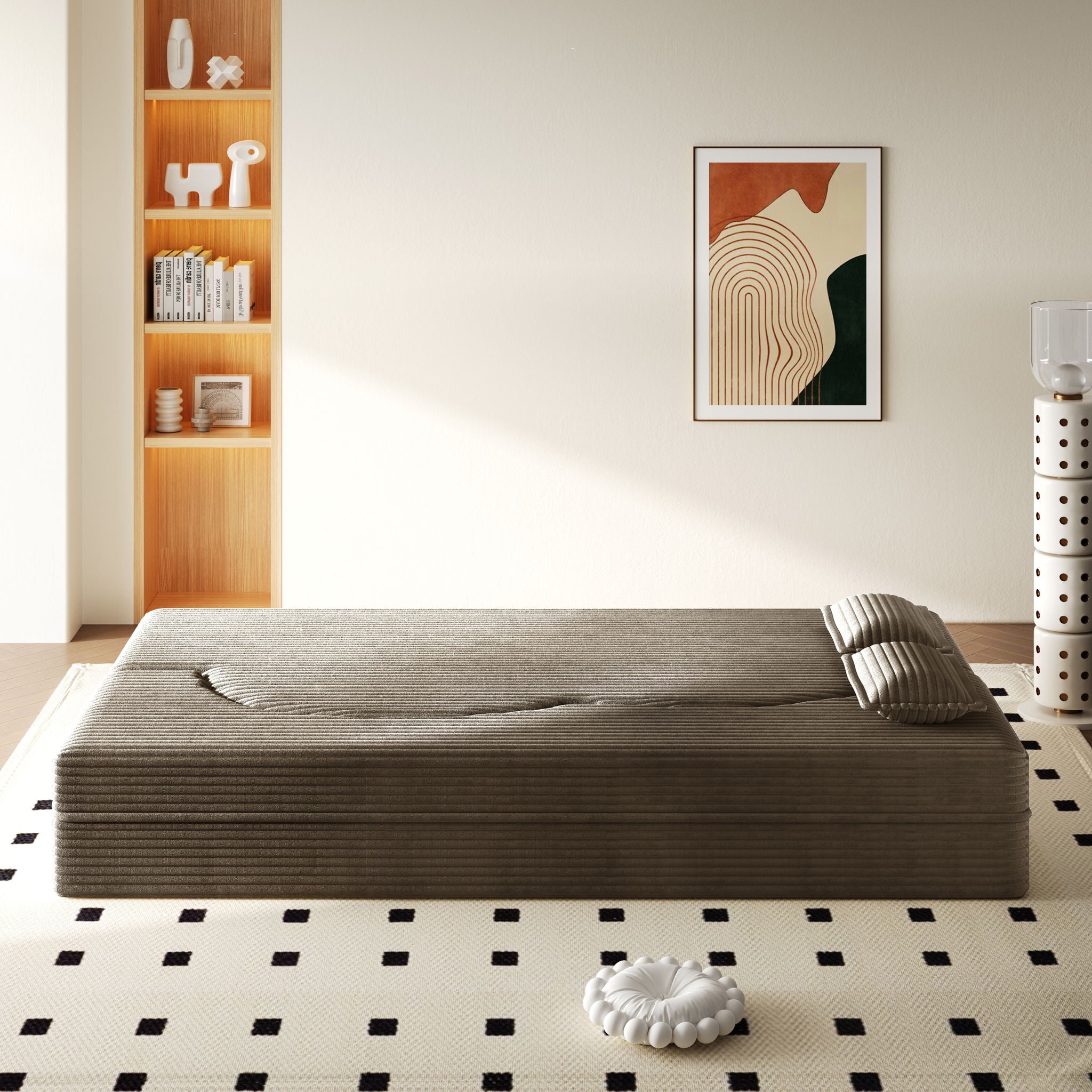 Modern Floor Sofa With 2 Pillows, Convertible Twin Size Folding Mattress For Living Room